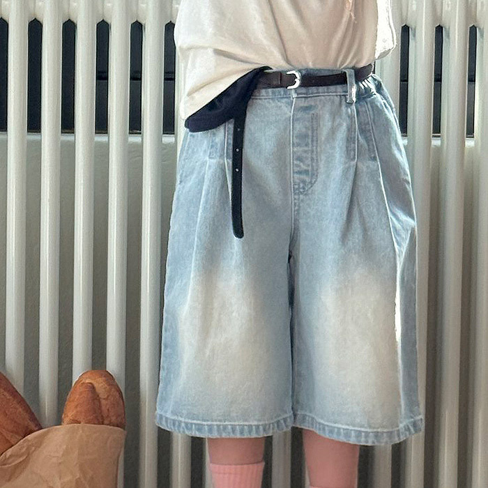 正韓夏NINIBELLO 兩色復古刷色七分牛仔褲