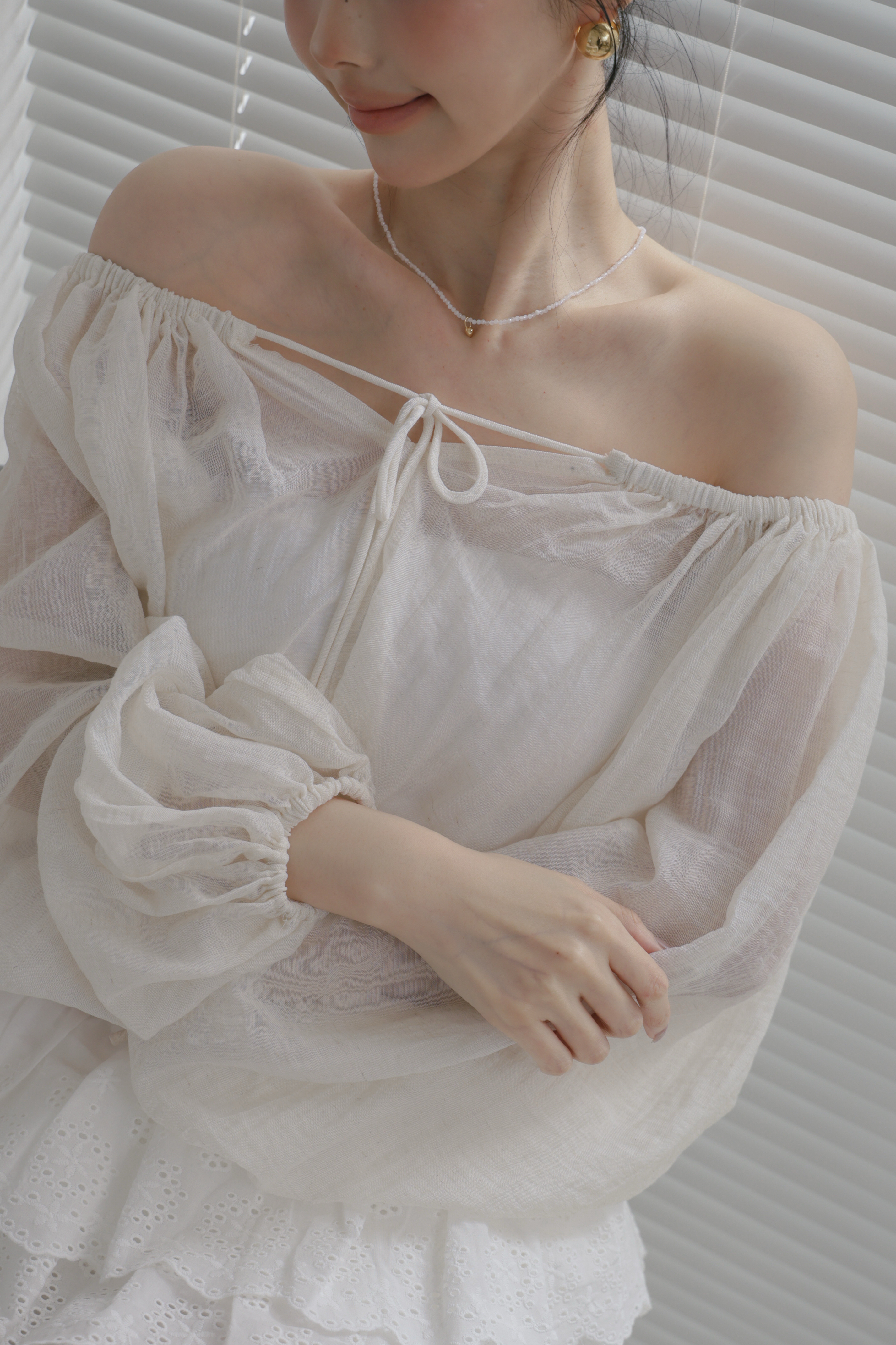 棉麻多way縮口綁帶上衣 P48