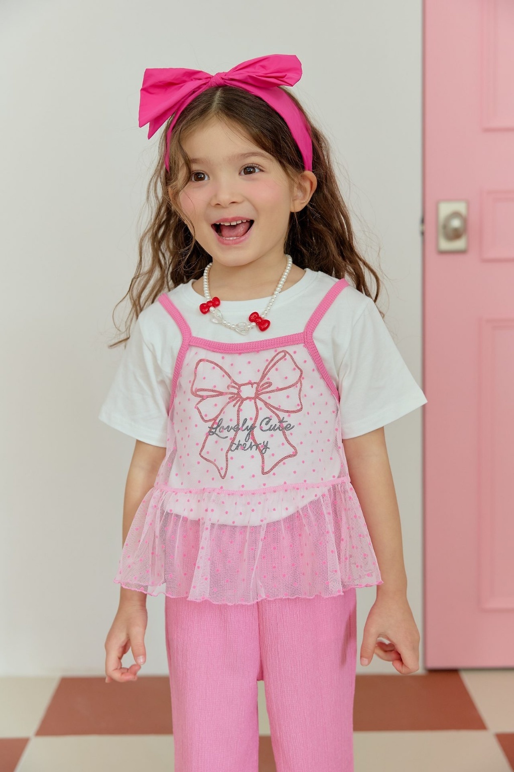 正韓夏SERA 2色點點紗蝴蝶結上衣