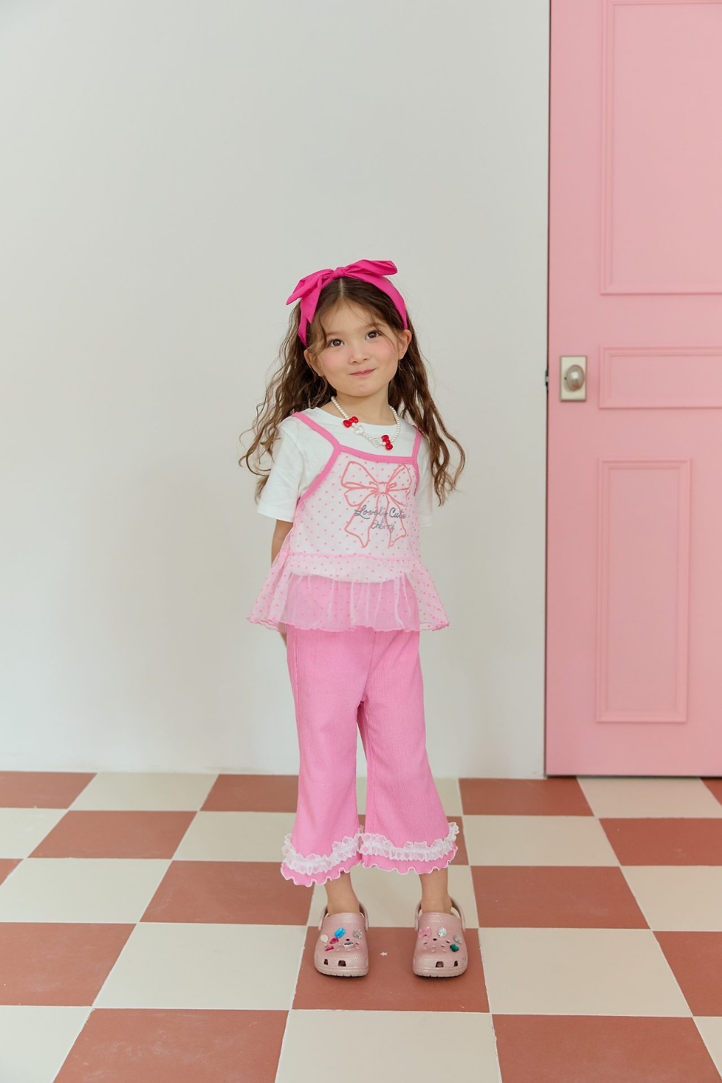 正韓夏SERA 2色點點紗蝴蝶結上衣