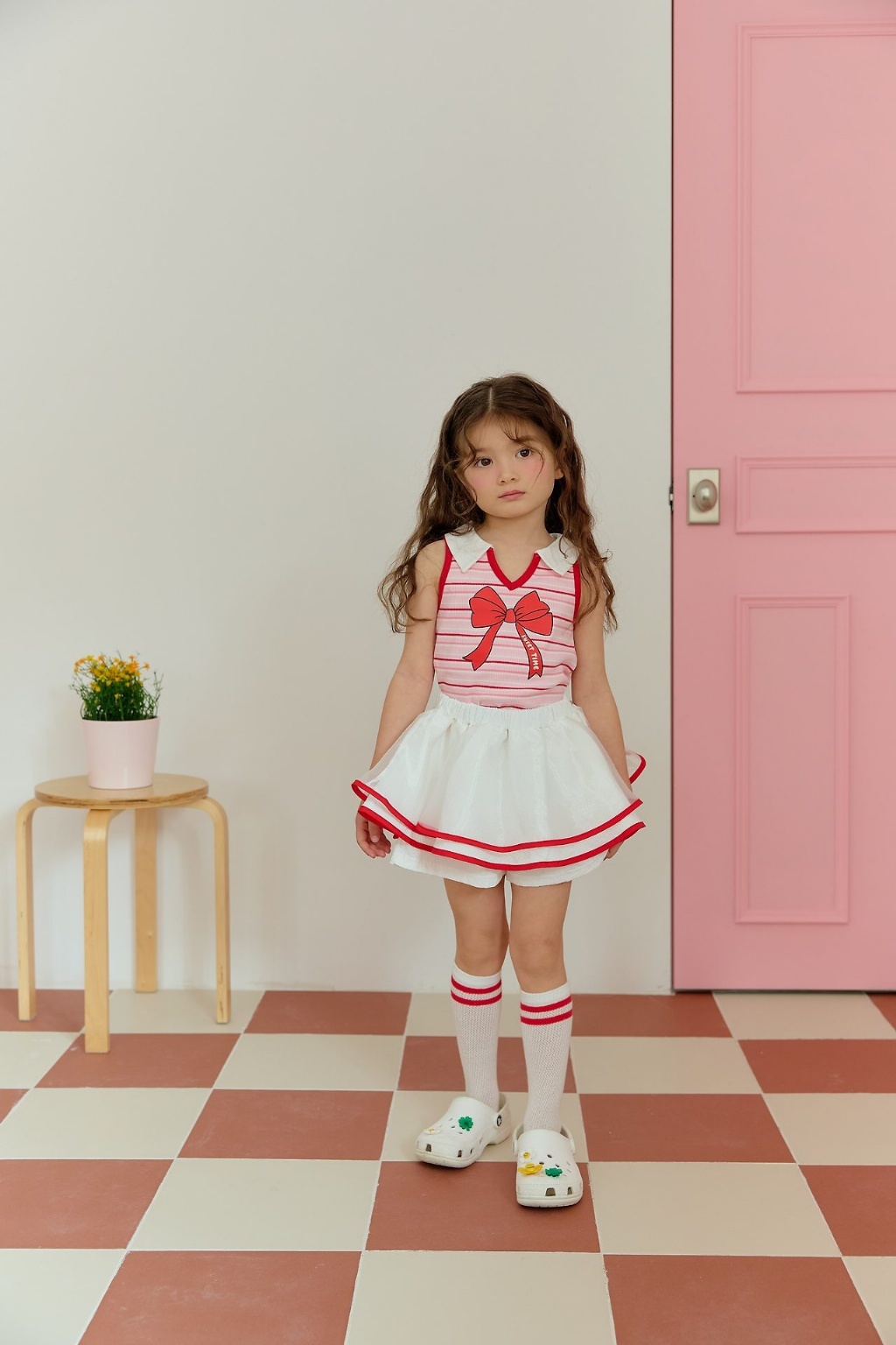 正韓夏SERA 2色點點條紋蝴蝶結無袖上衣