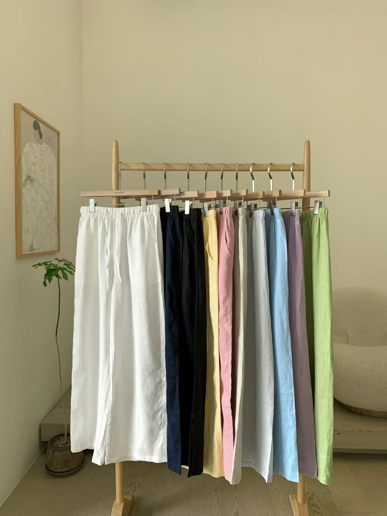 OM6007 棉麻單色長褲