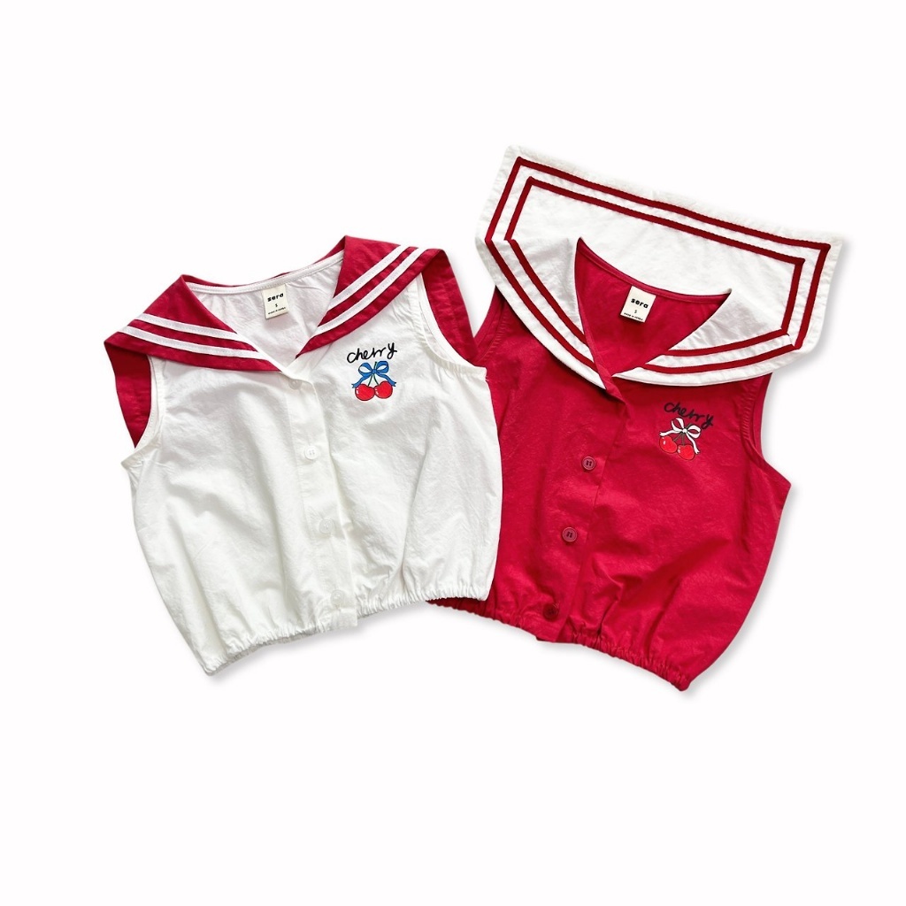 正韓夏SERA 2色櫻桃海軍領上衣