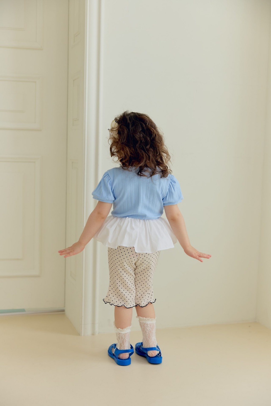 正韓夏SERA 點點條紋拼接蕾絲木耳內搭褲