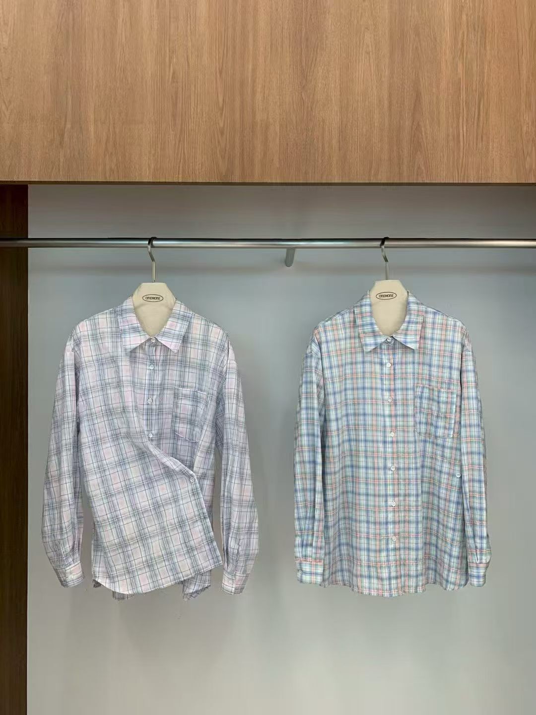 OM6013 格紋側扣襯衫