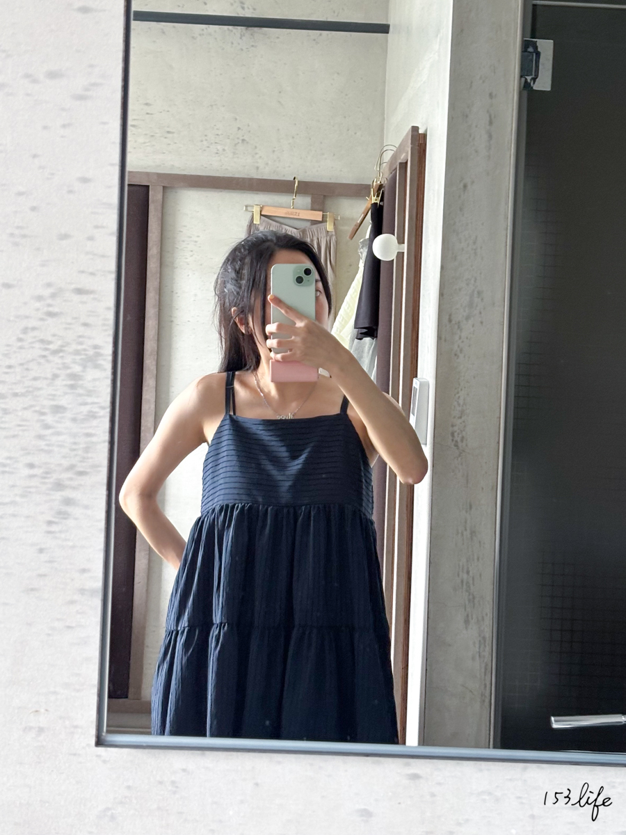 A26細肩線條寬鬆短洋裝(藍)