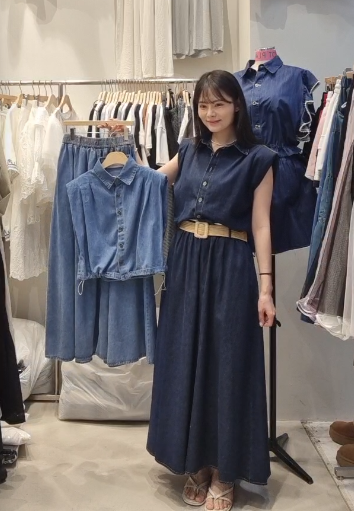 HP6003 波希米亞牛仔上衣半裙皮帶套裝