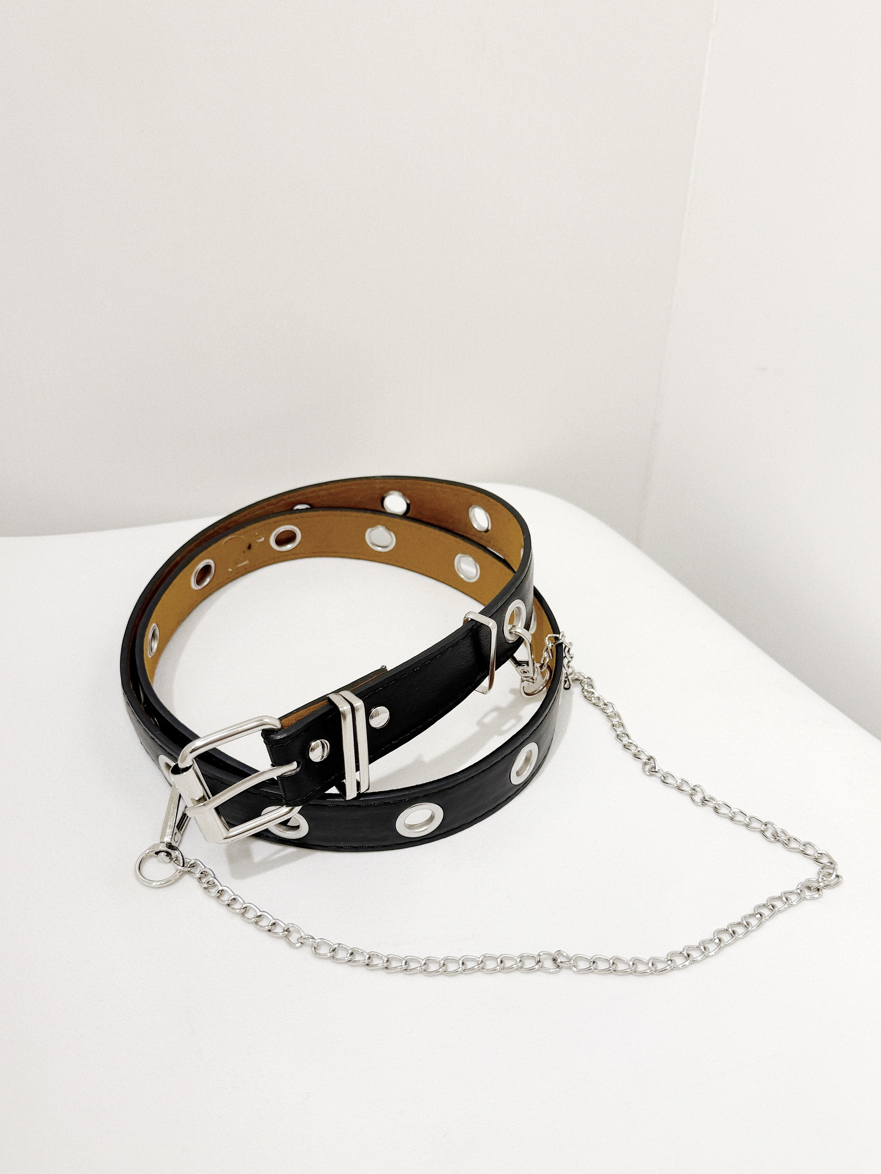 A0263｜小型格圈扣皮帶連銀鏈