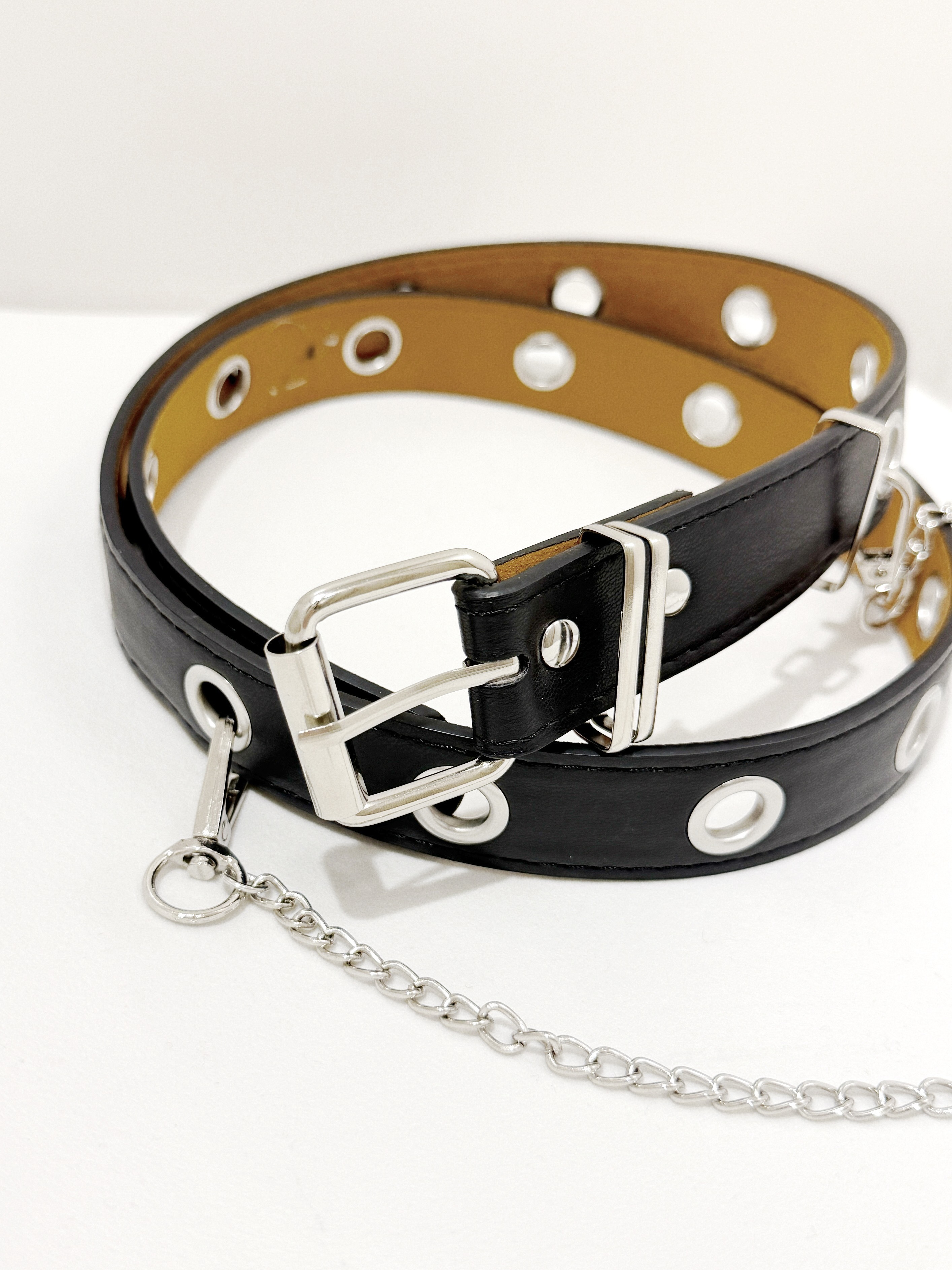 A0263｜小型格圈扣皮帶連銀鏈