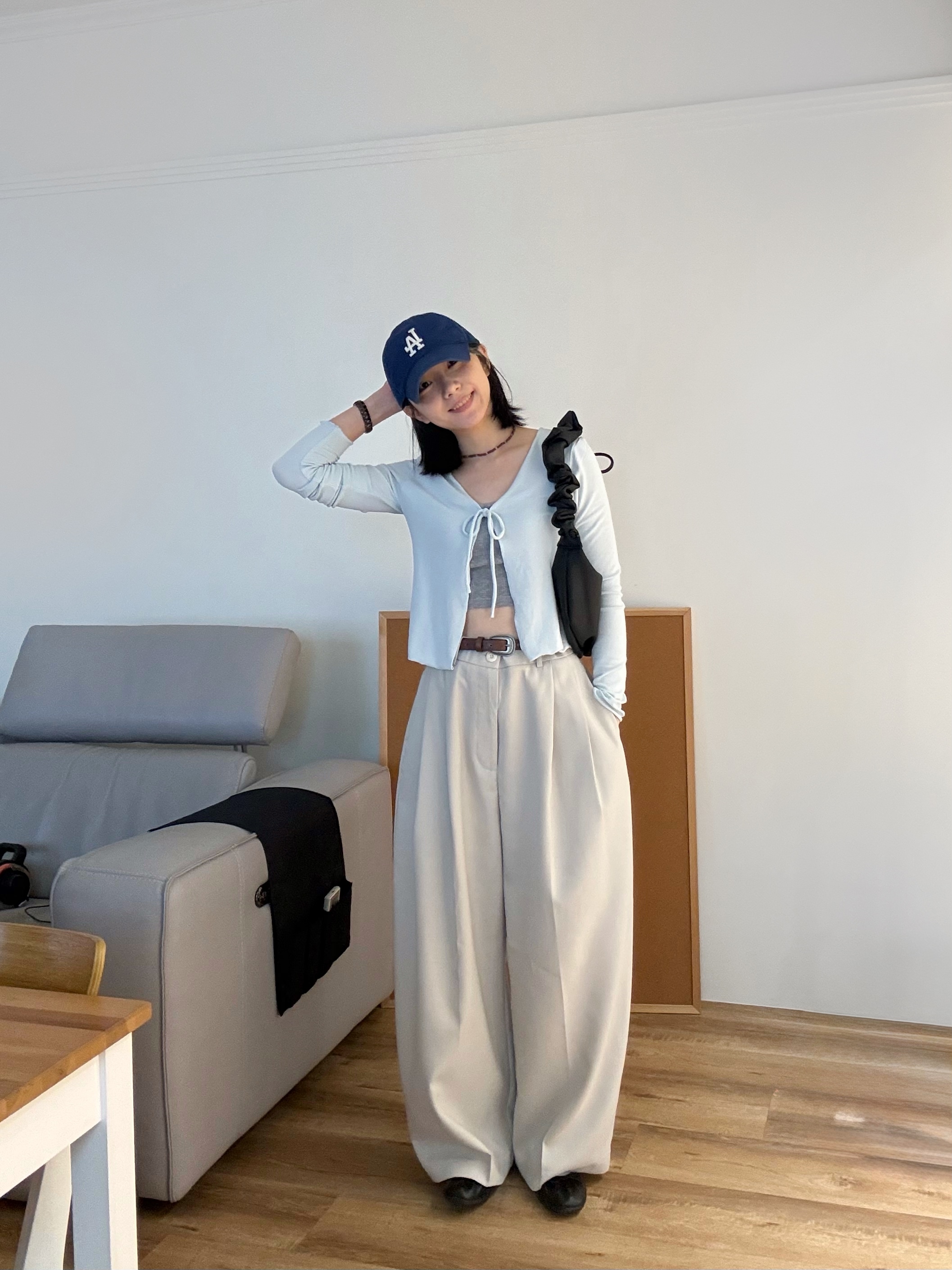 超彈力綁帶薄織小外套 (藍)