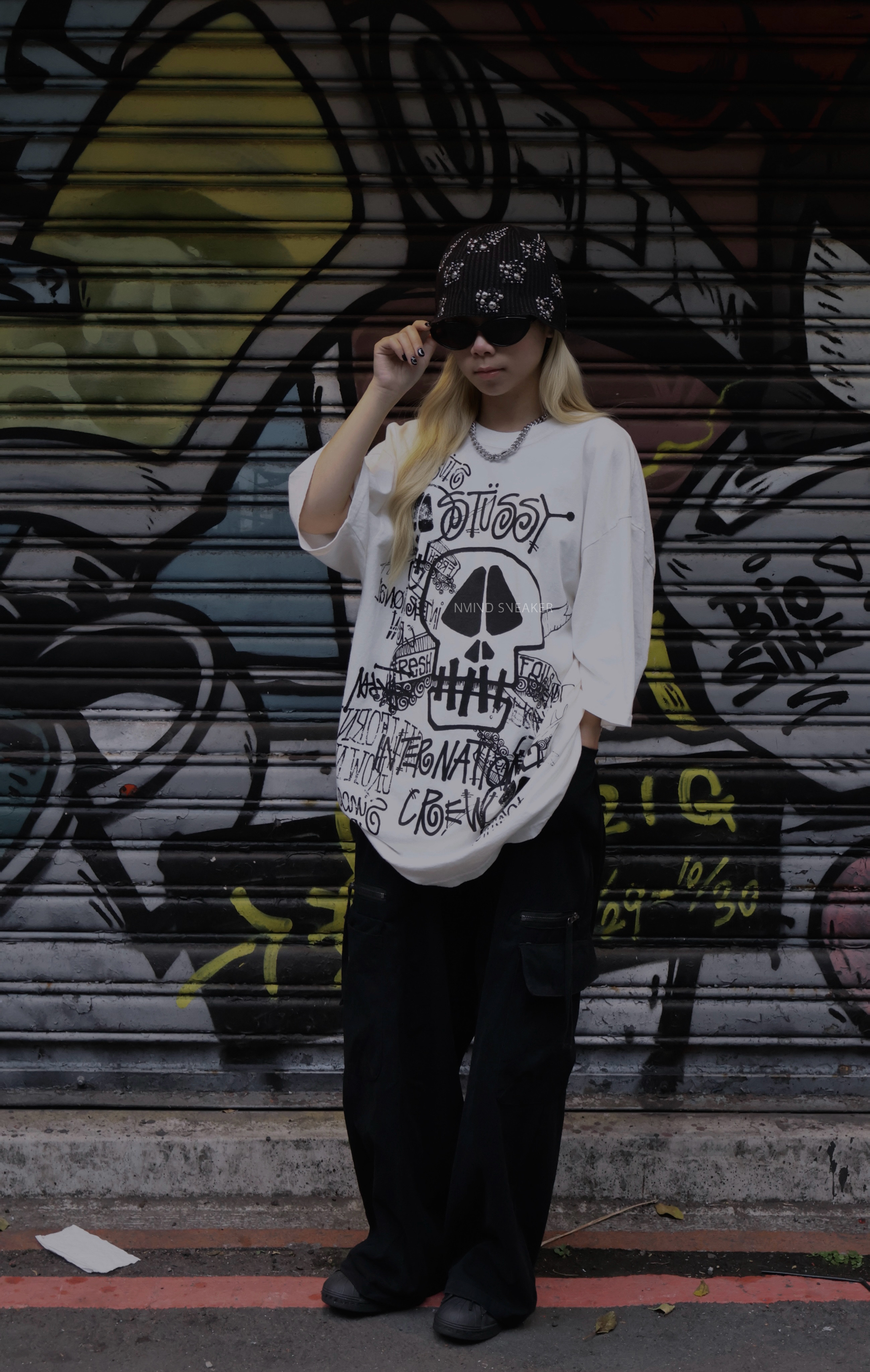 <快速出貨> STUSSY SKULLS TEE PIGMENT DYED 骷髏水洗短踢 黑/白