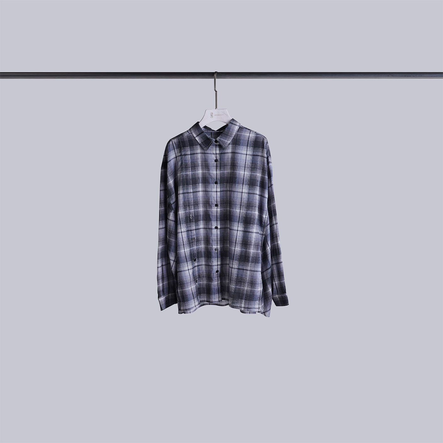 微透拼接鈕扣格紋襯衫 | 有點灰