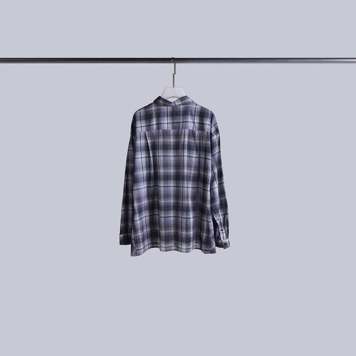 微透拼接鈕扣格紋襯衫 | 有點灰