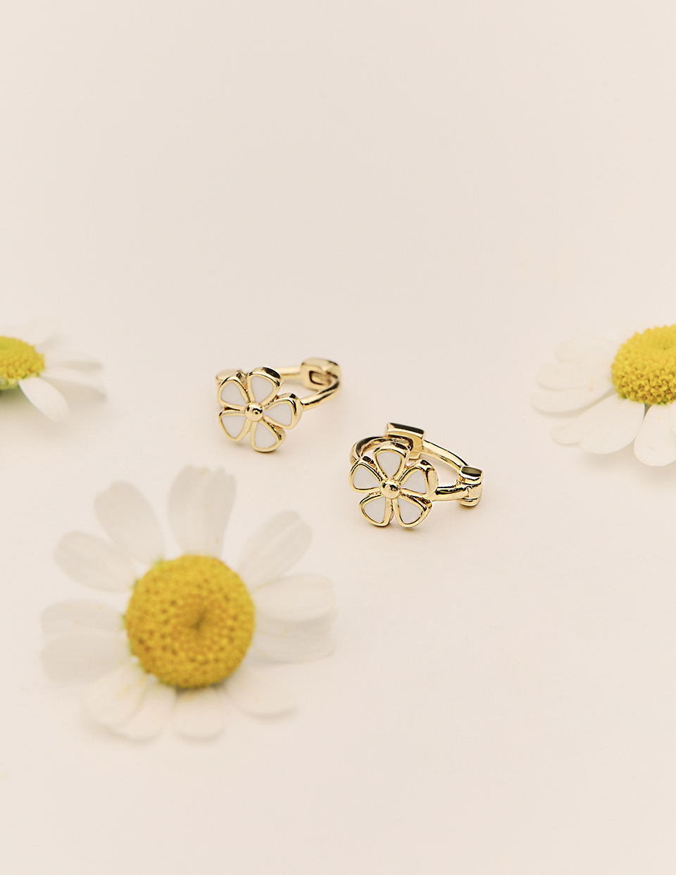 【925純銀】優雅畫釉小花。針式耳環