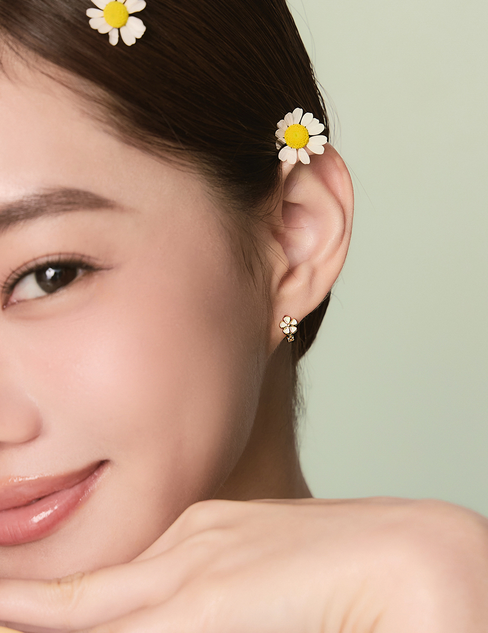 【925純銀】優雅畫釉小花。針式耳環