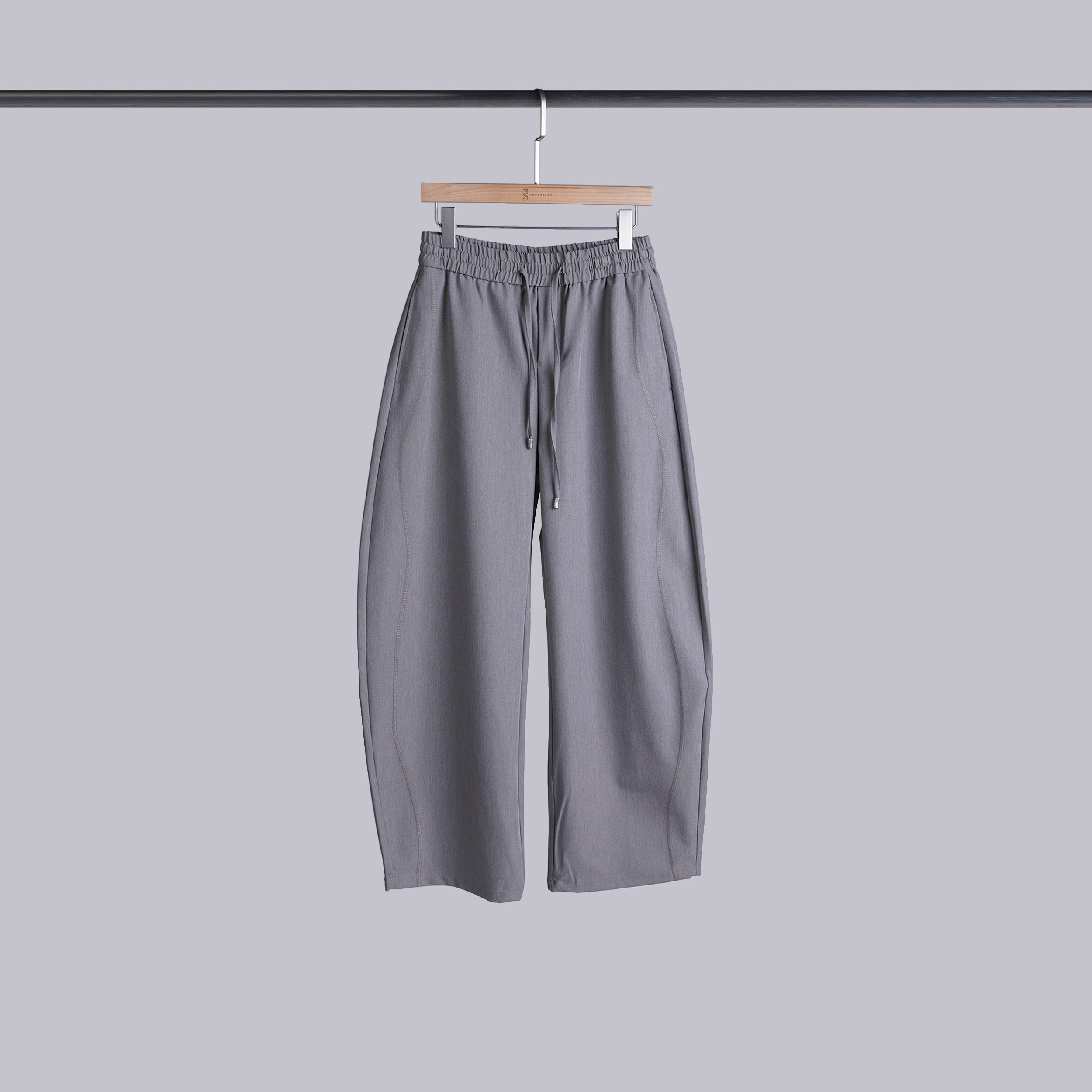 有弧度車線壓紋西褲 | M-L |淺淺灰