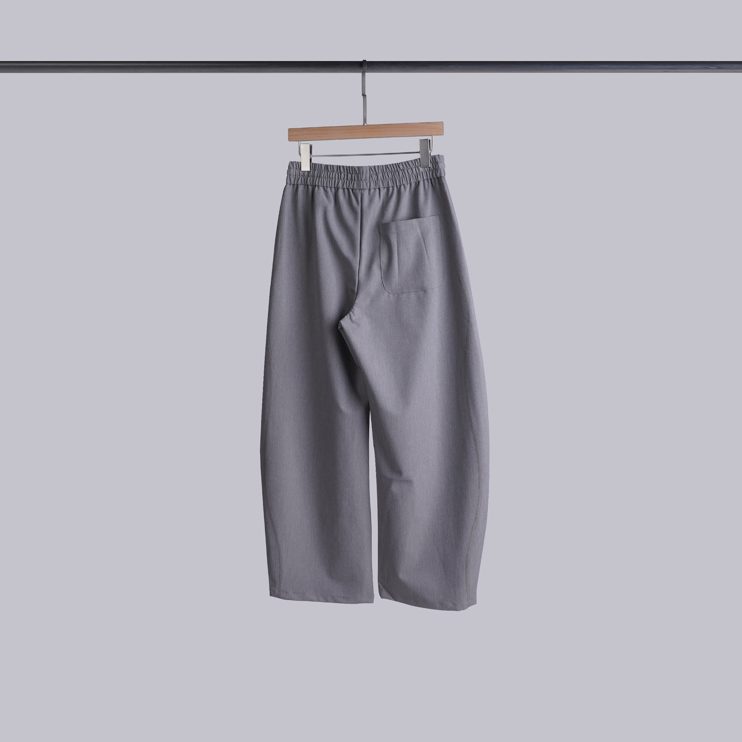 有弧度車線壓紋西褲 | M-L |淺淺灰