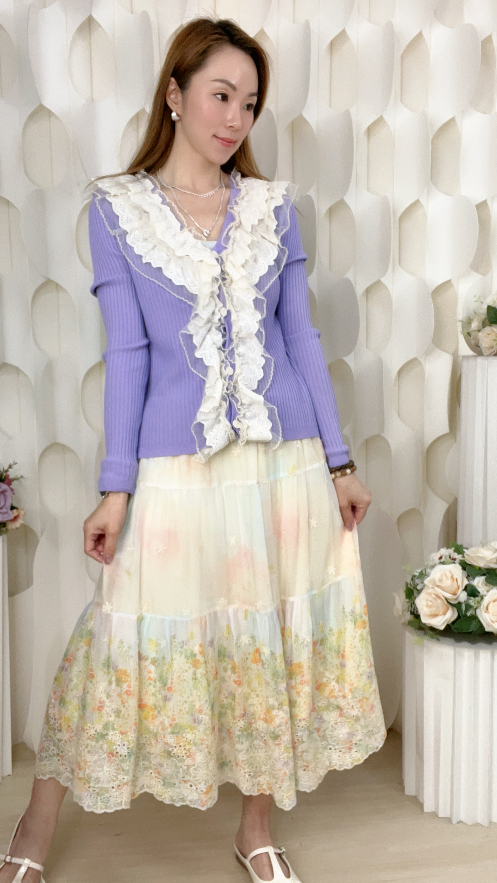 柔和刺繡花橡筋腰雪紡半截裙(腰26-34 臀47 長31 吋)3826 #0704clo