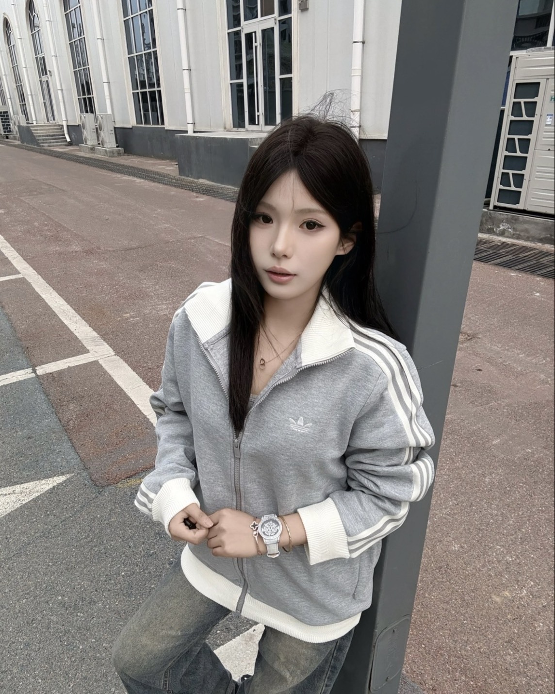 ADIDAS ORIGINALS TRACK TOP CLASSIC 立領 針織 運動 外套 灰色
