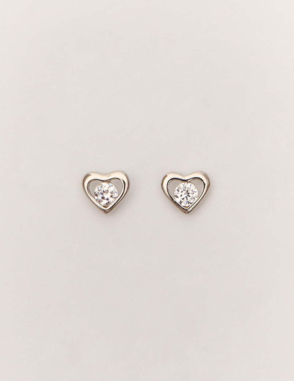 【925純銀】迷你簍空愛心鑲鑽。針式耳環(銀)