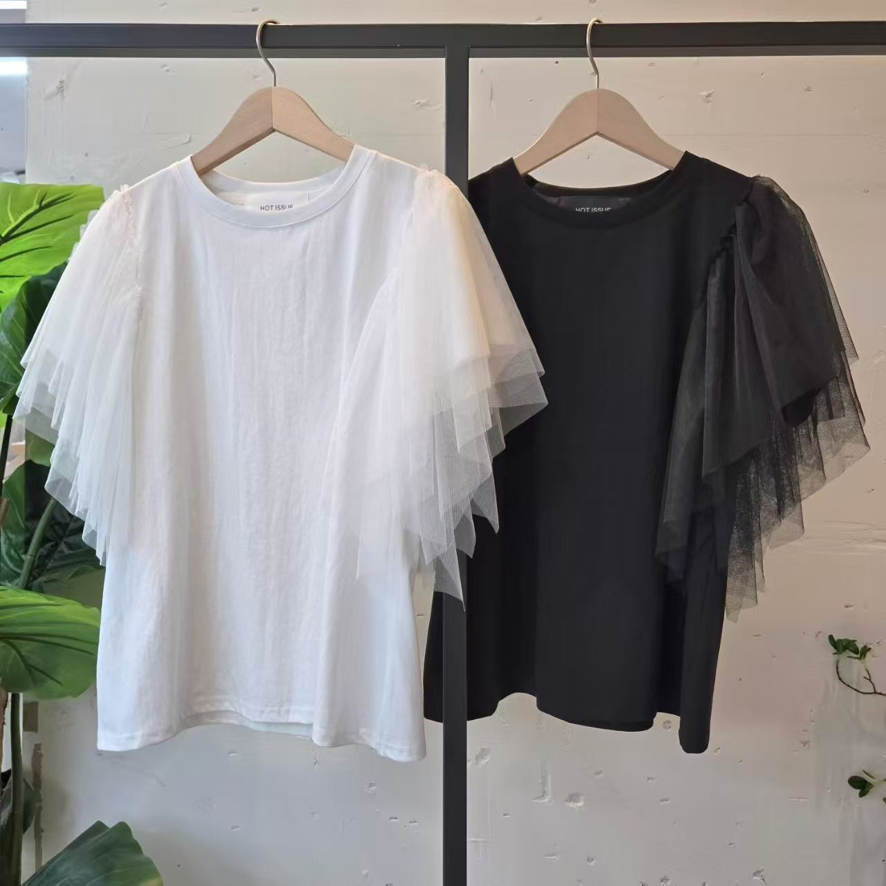 HP6021 蓬鬆荷葉邊薄紗袖上衣