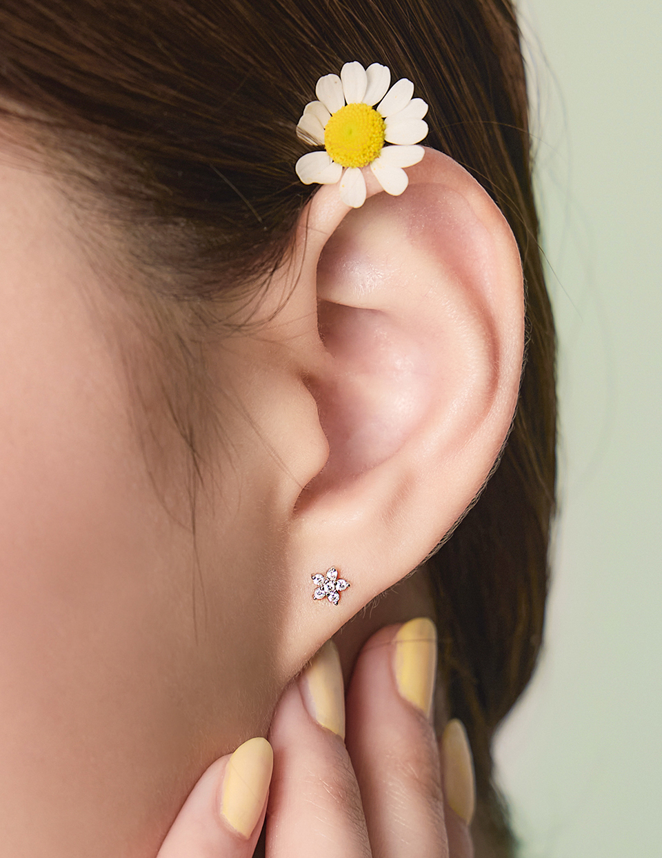 【925純銀】五角星小花。針式耳環(銀)