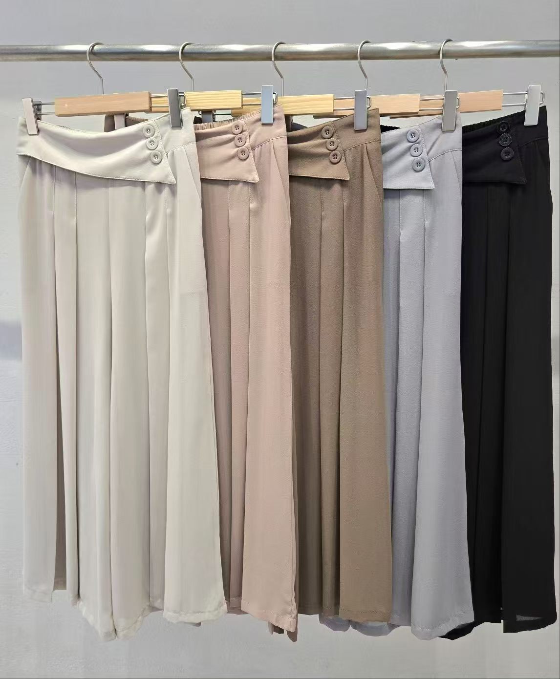 HP6023 斜頁造型褲頭打摺長褲