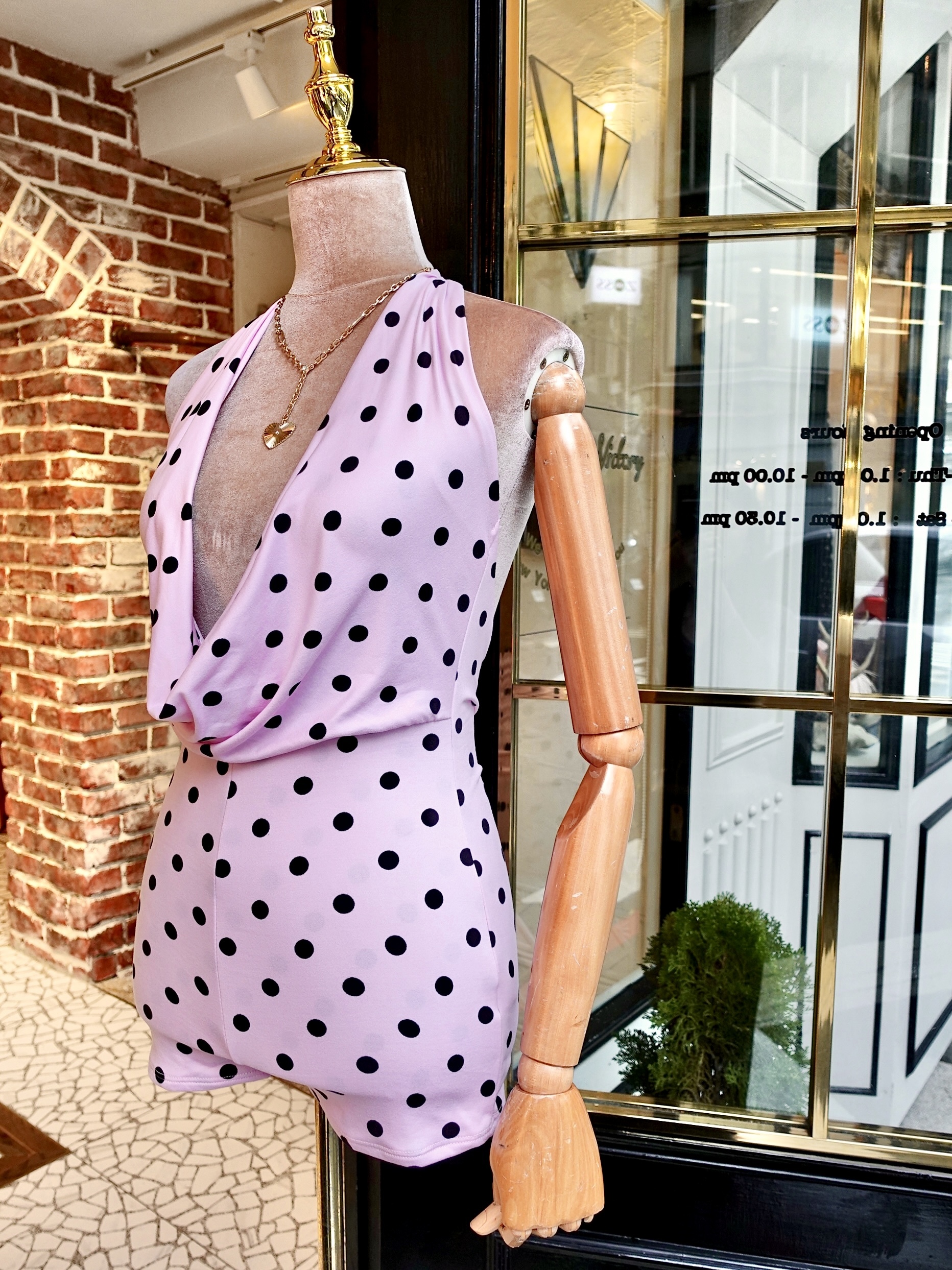 Pink Dot粉紅色黑點點露背連身短褲