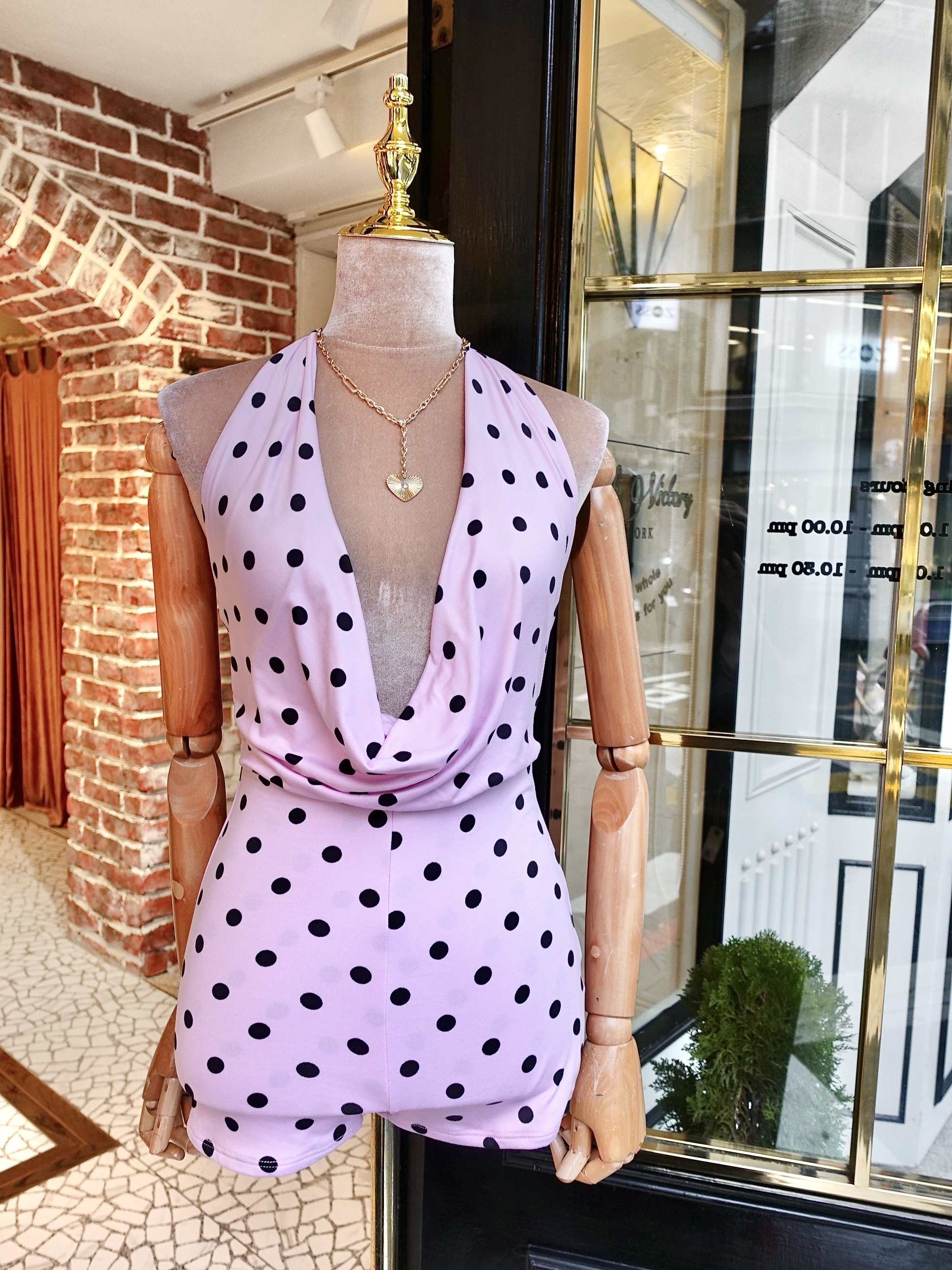 Pink Dot粉紅色黑點點露背連身短褲