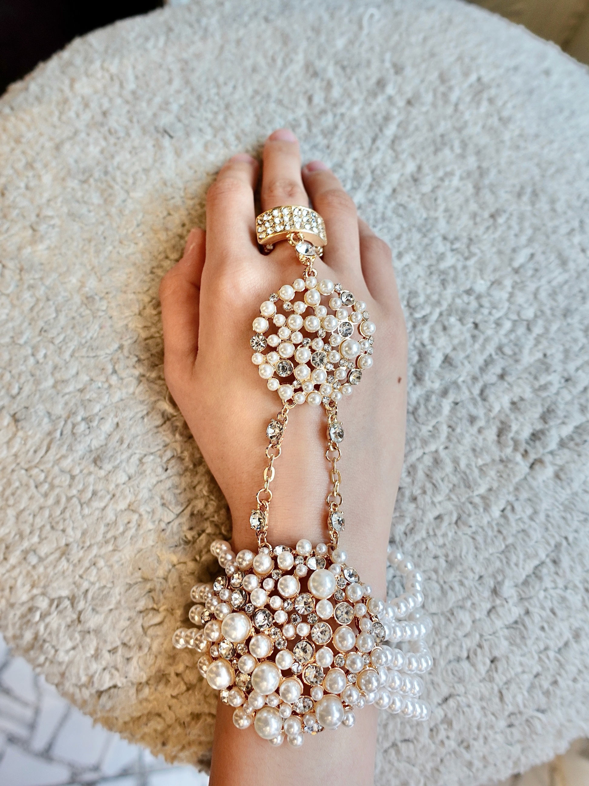 Lux Gold金色水鑽珍珠戒指手環