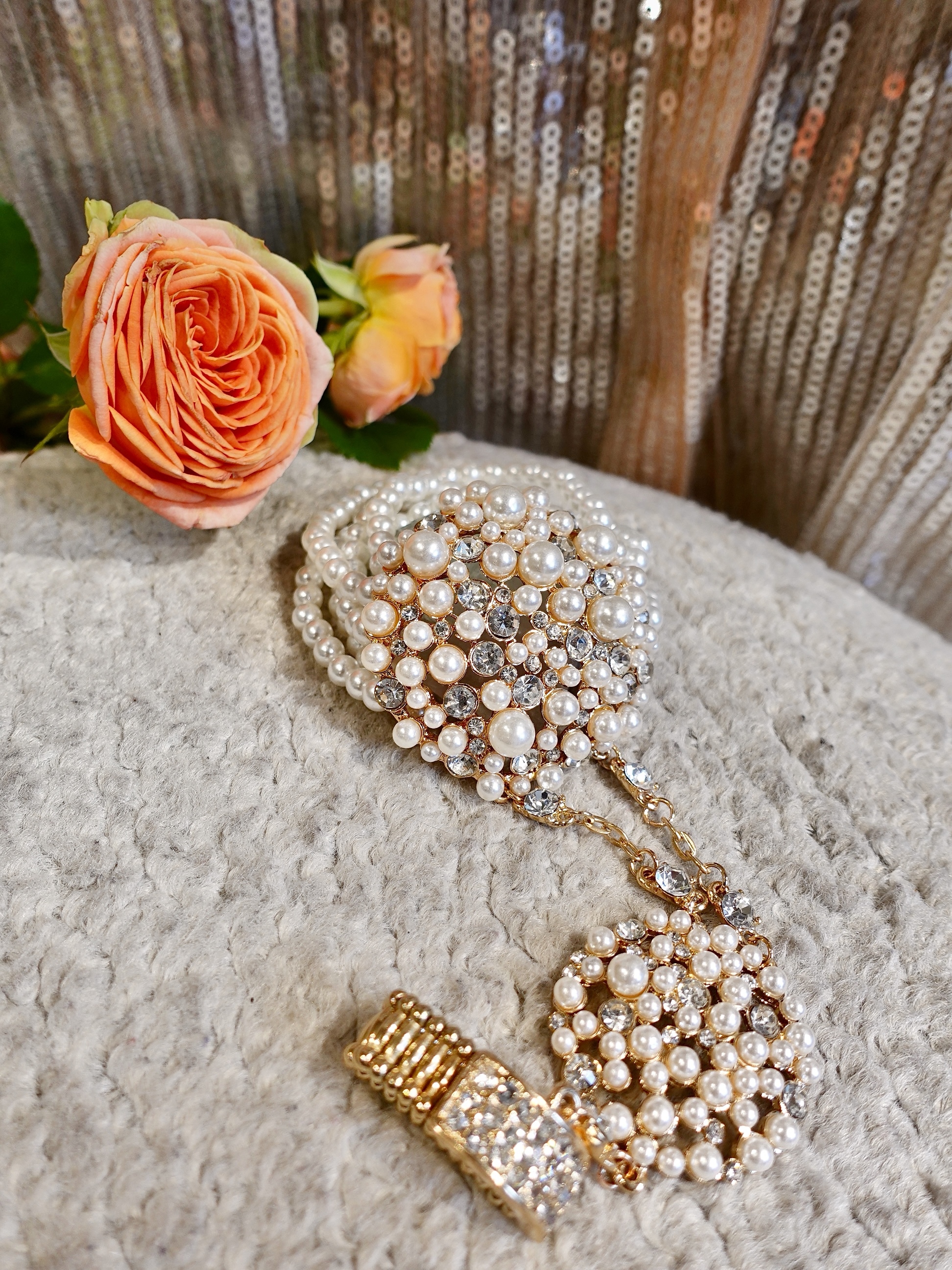 Lux Gold金色水鑽珍珠戒指手環