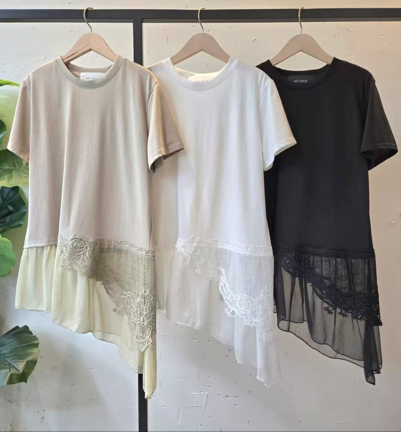 HP6024 蕾絲不規則下擺短袖上衣