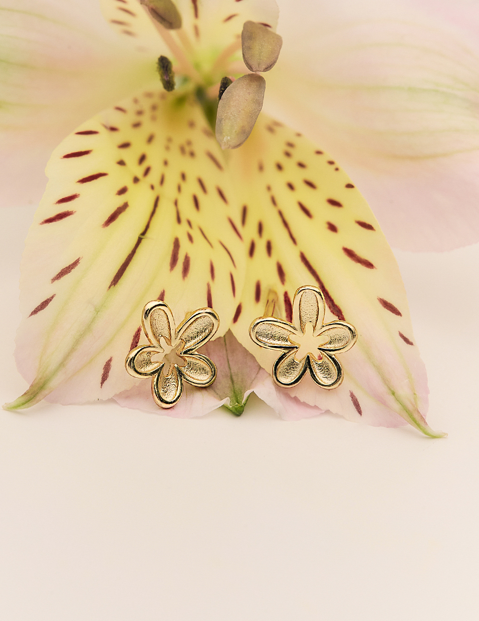 【925純銀】韓系鏤空小花。針式耳環(金)