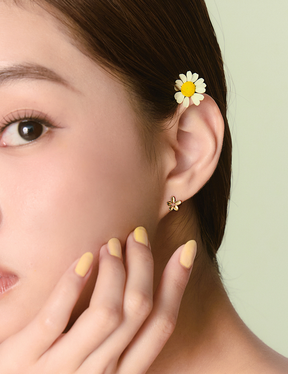 【925純銀】韓系鏤空小花。針式耳環(金)