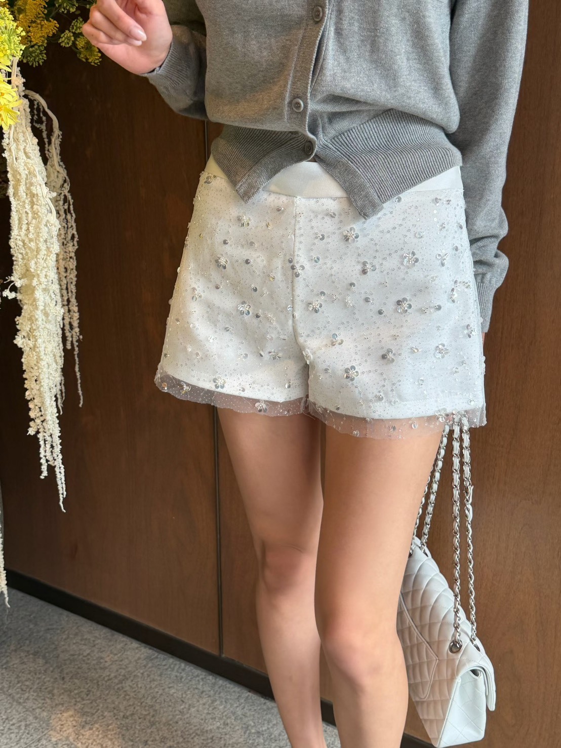 亮片珠花短褲