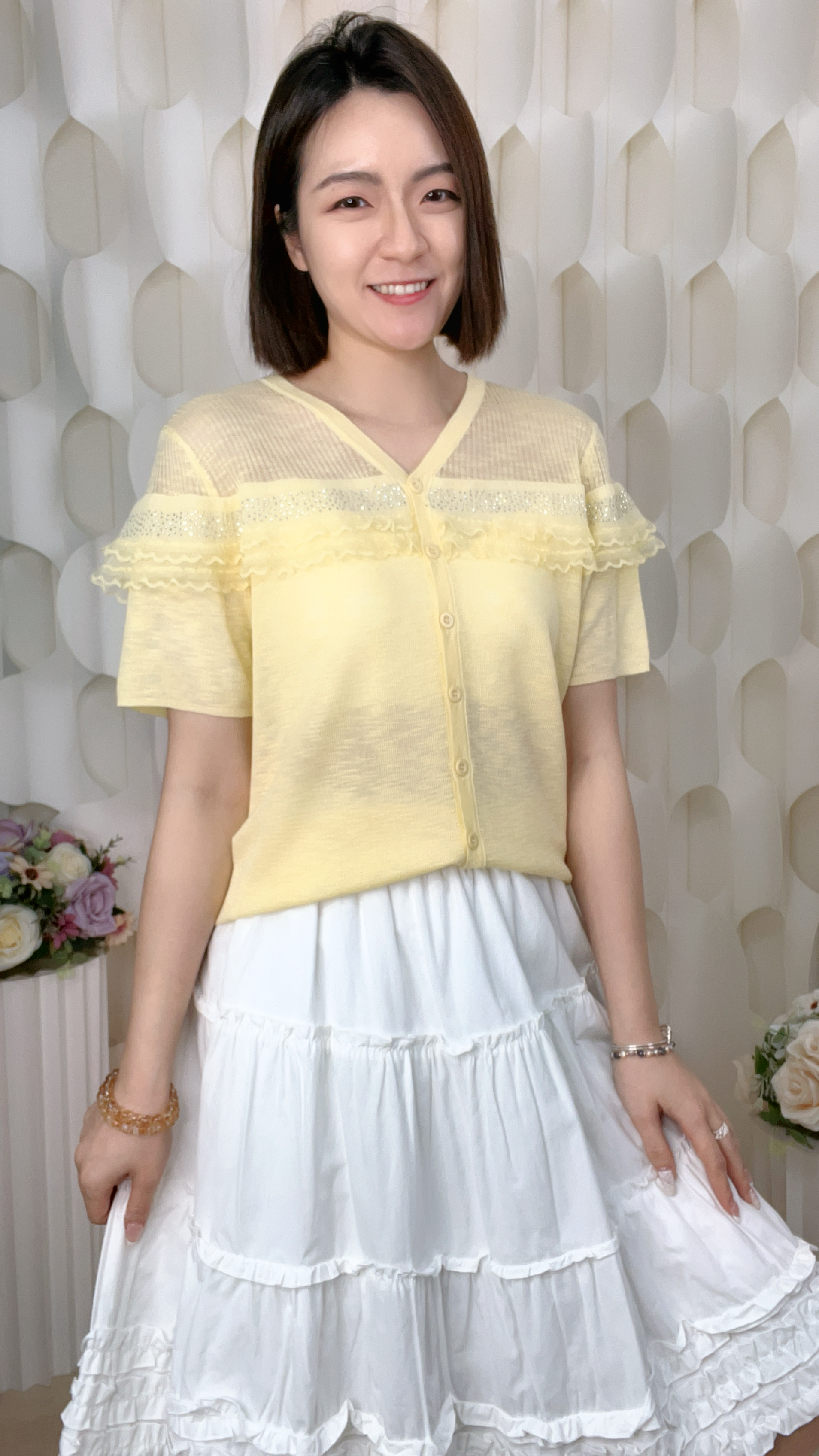 25%蠶絲混棉絲閃石LACE上衣(胸38-50 腰38-48 長22吋) 7258 #0704clo