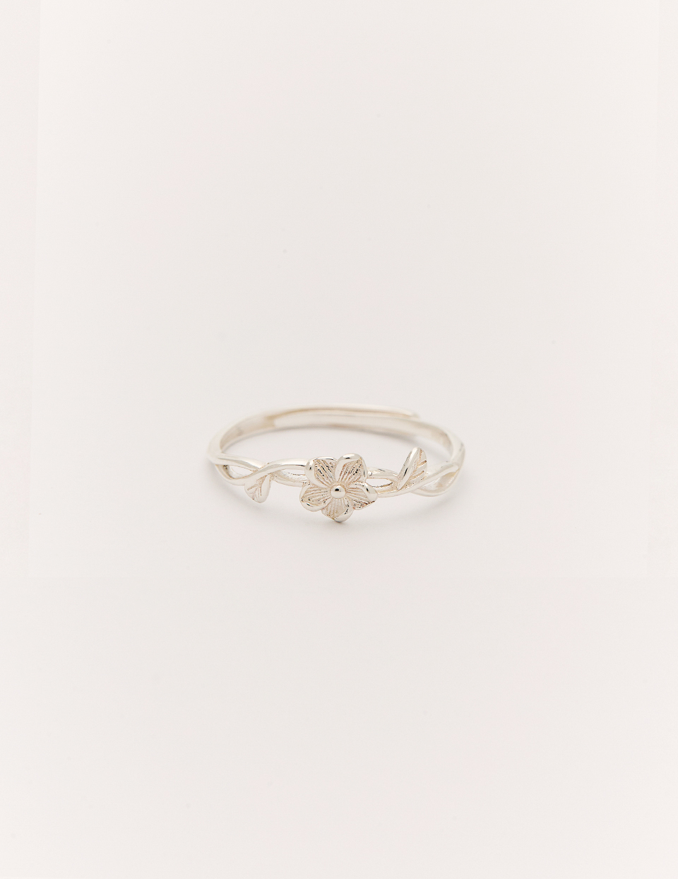 【925純銀】纏繞交織花可調式戒指