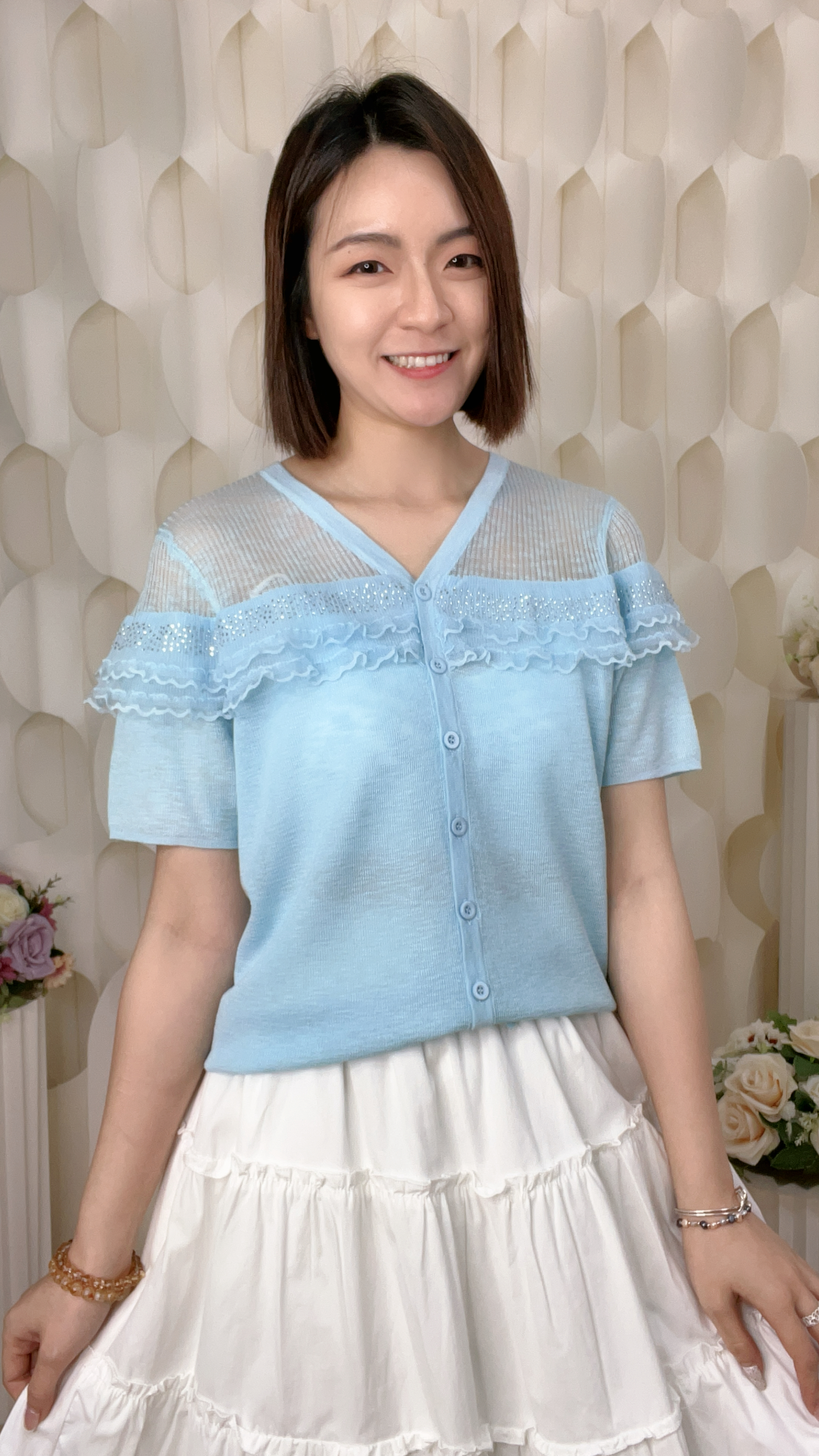 25%蠶絲混棉絲閃石LACE上衣(胸38-50 腰38-48 長22吋) 7258 #0704clo