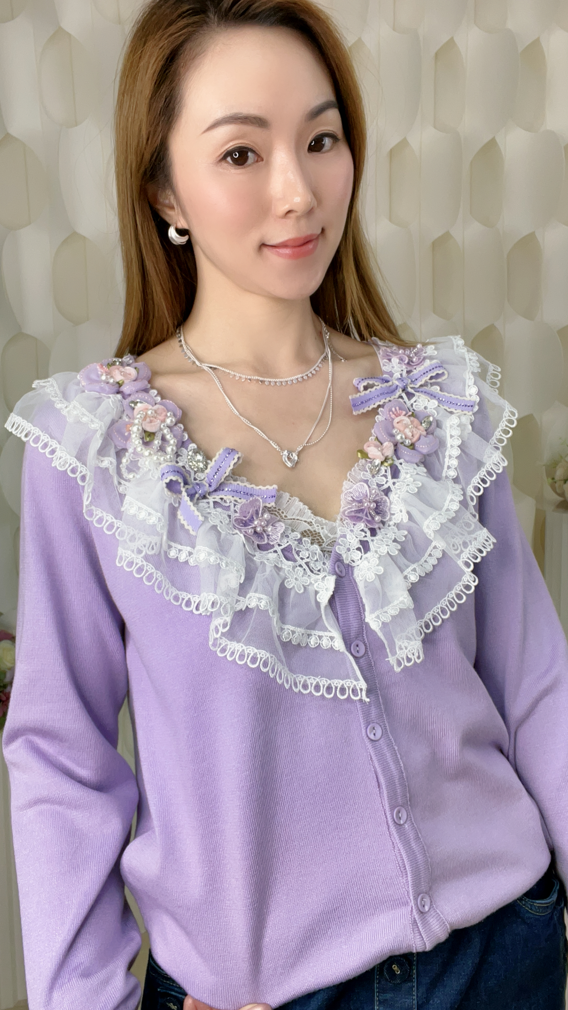 立體花花LACE針織外套(胸38-44 腰38-44 長24吋)26034 #0704clo