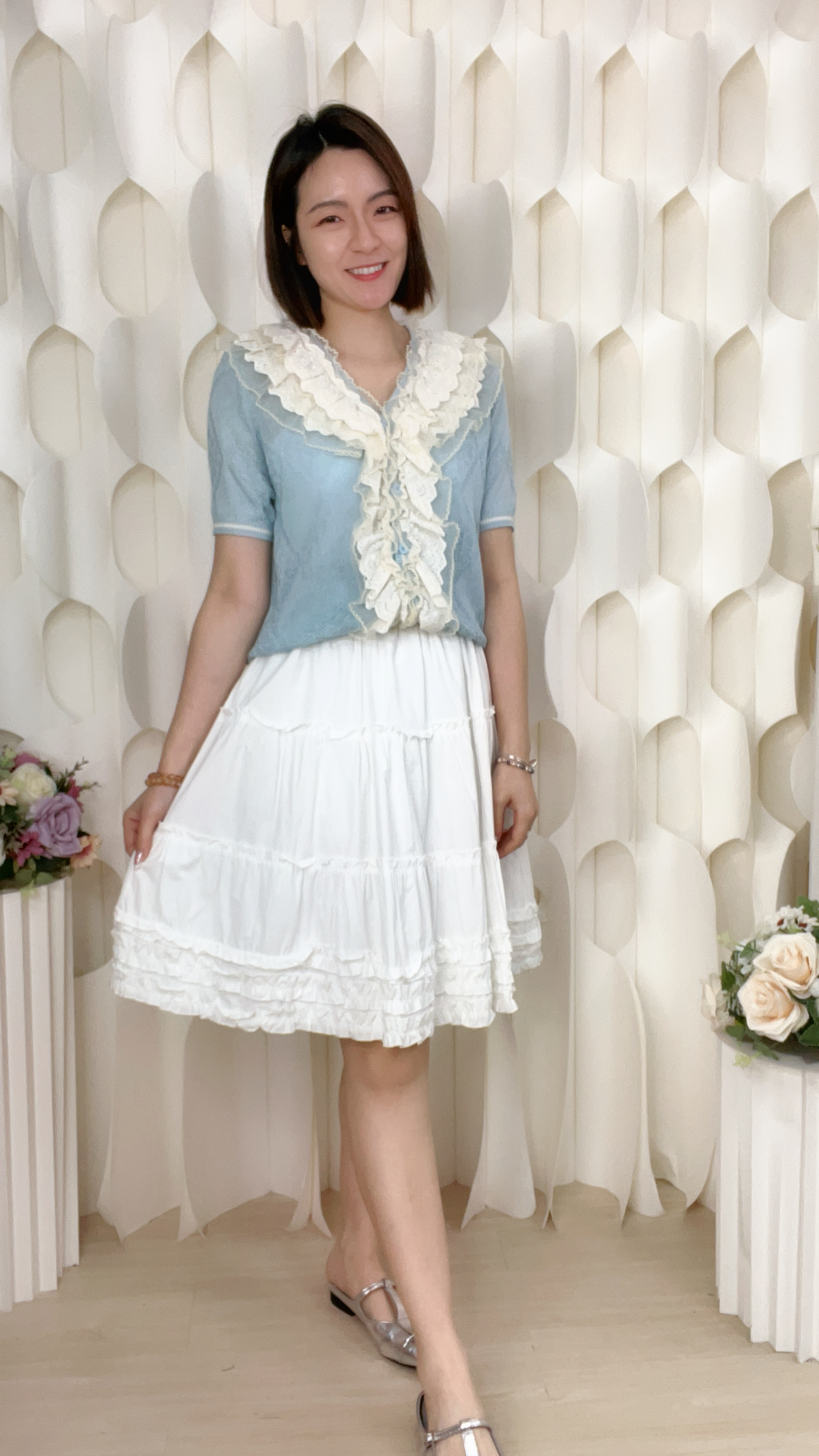 LACE格紋V領線仔上衣(胸38-46 腰38-46 長21吋)26019 #0704clo