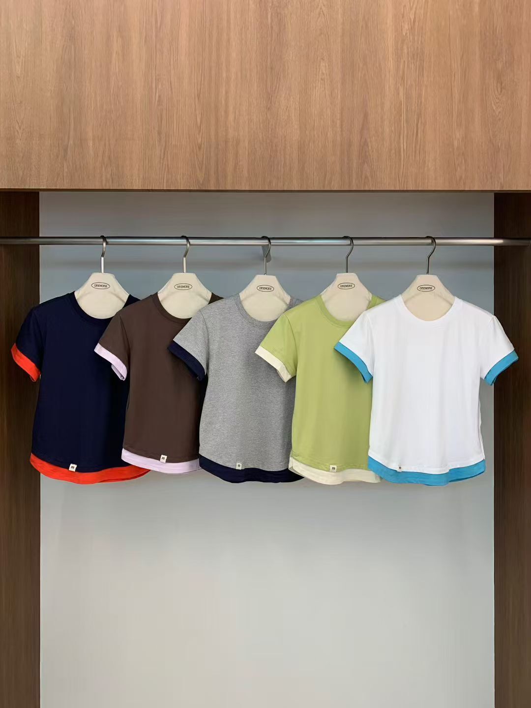 OM6028 假兩件撞色Tee