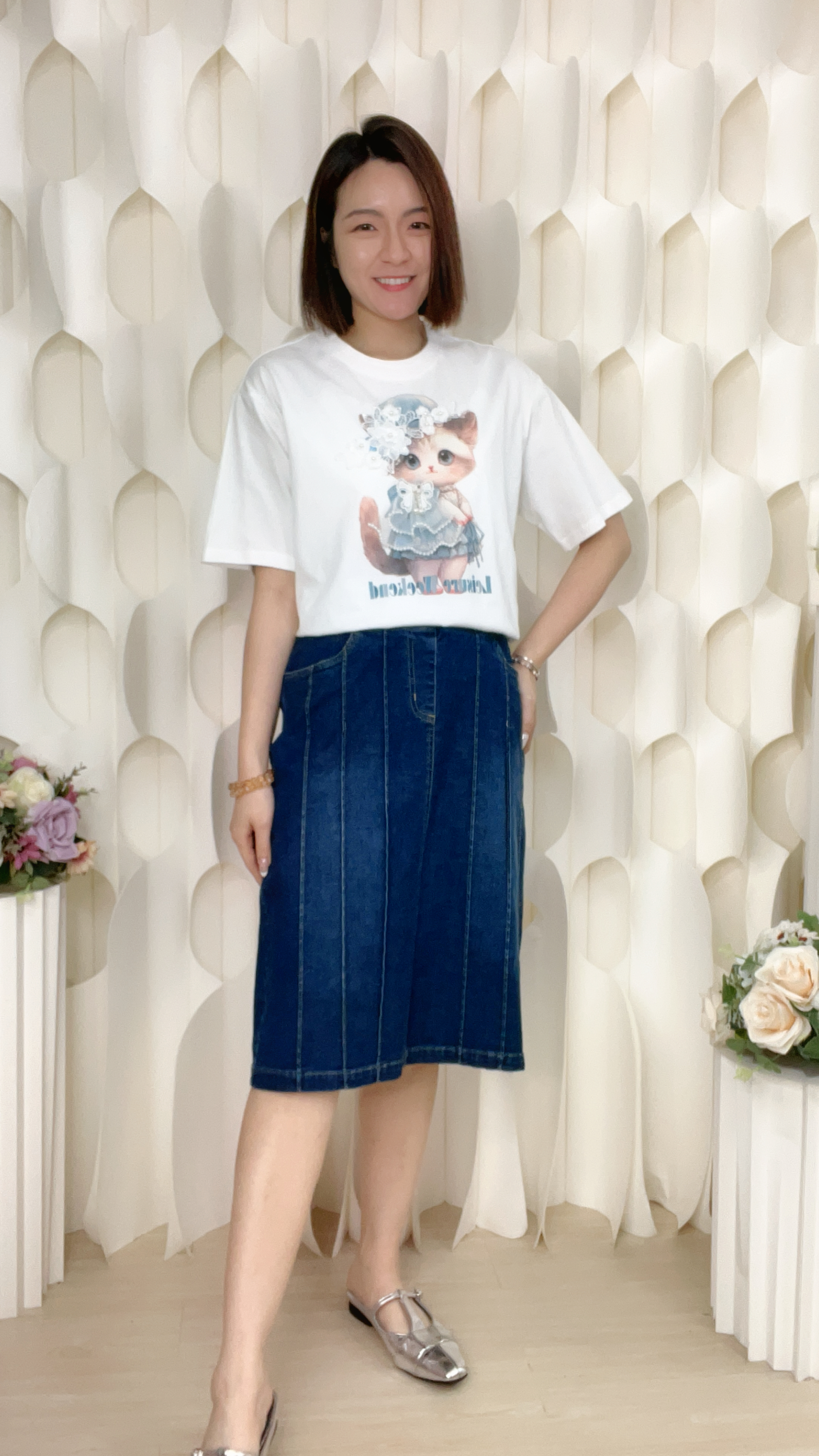 微彈牛仔料橡筋腰半截裙(腰 M:26-34 / L:28-36 / XL:30-38 / xxL:32-40 / 長24吋)3814 #0704clo