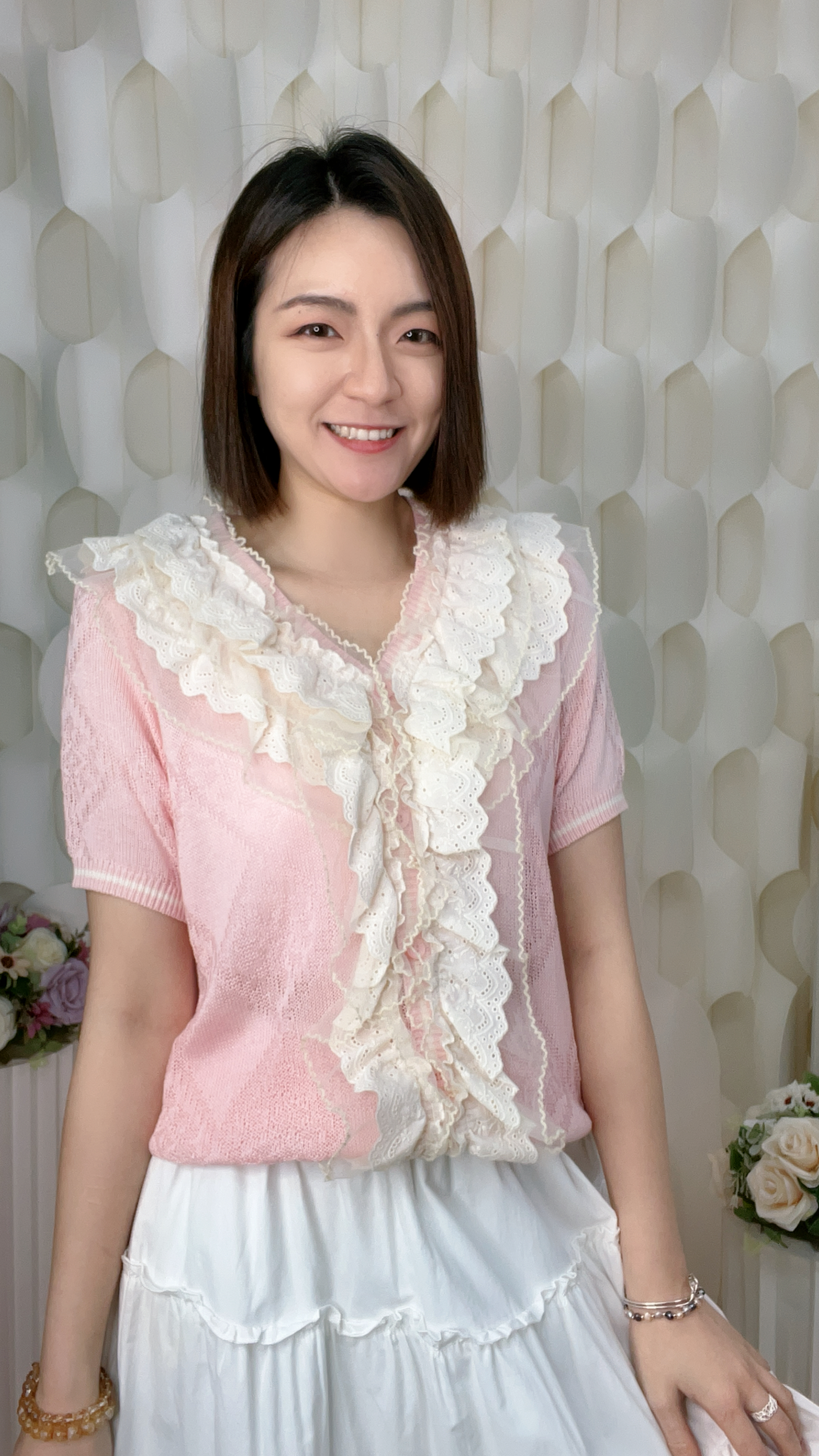 LACE格紋V領線仔上衣(胸38-46 腰38-46 長21吋)26019 #0704clo