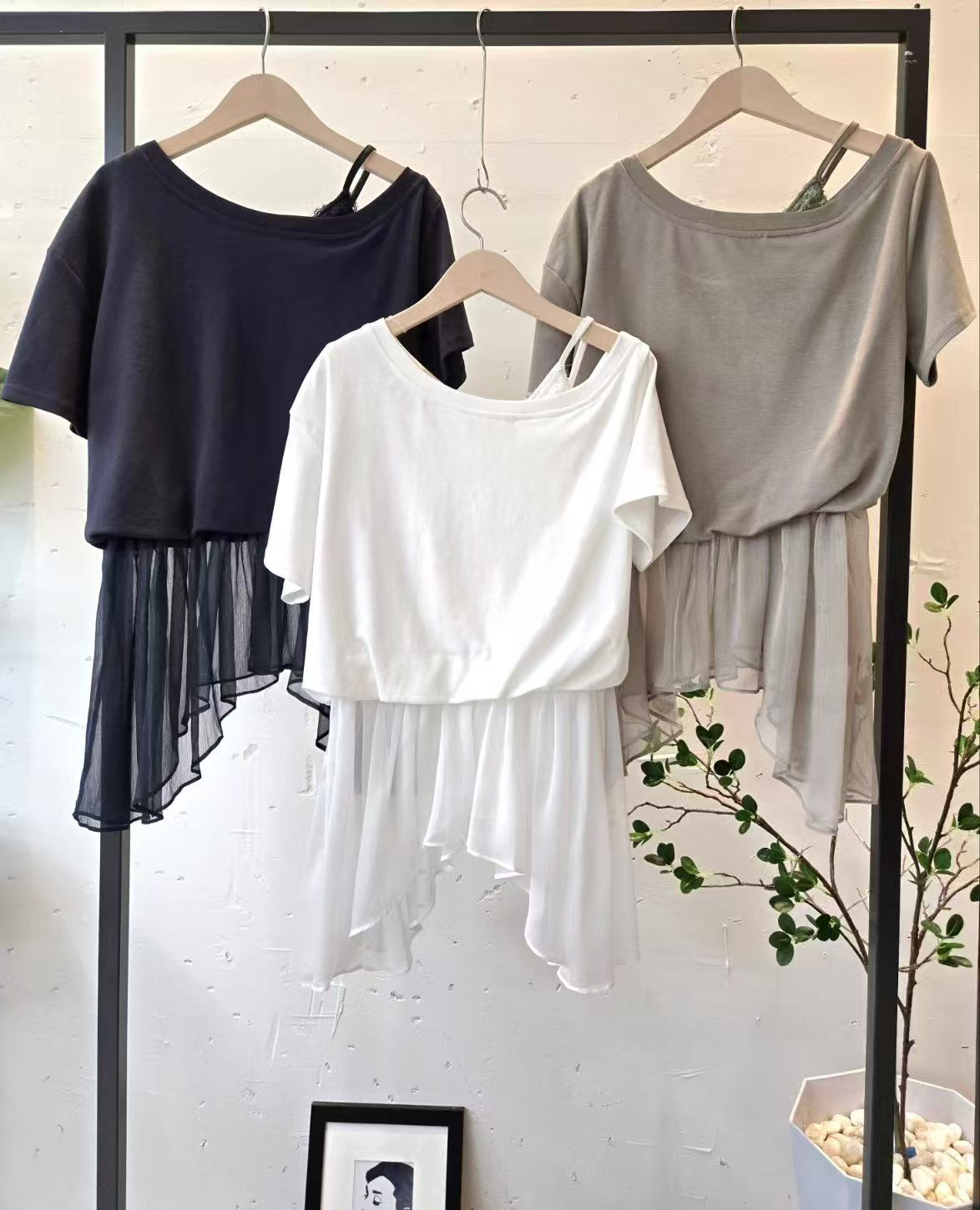 HP6032 不規則雪紡拼接上衣