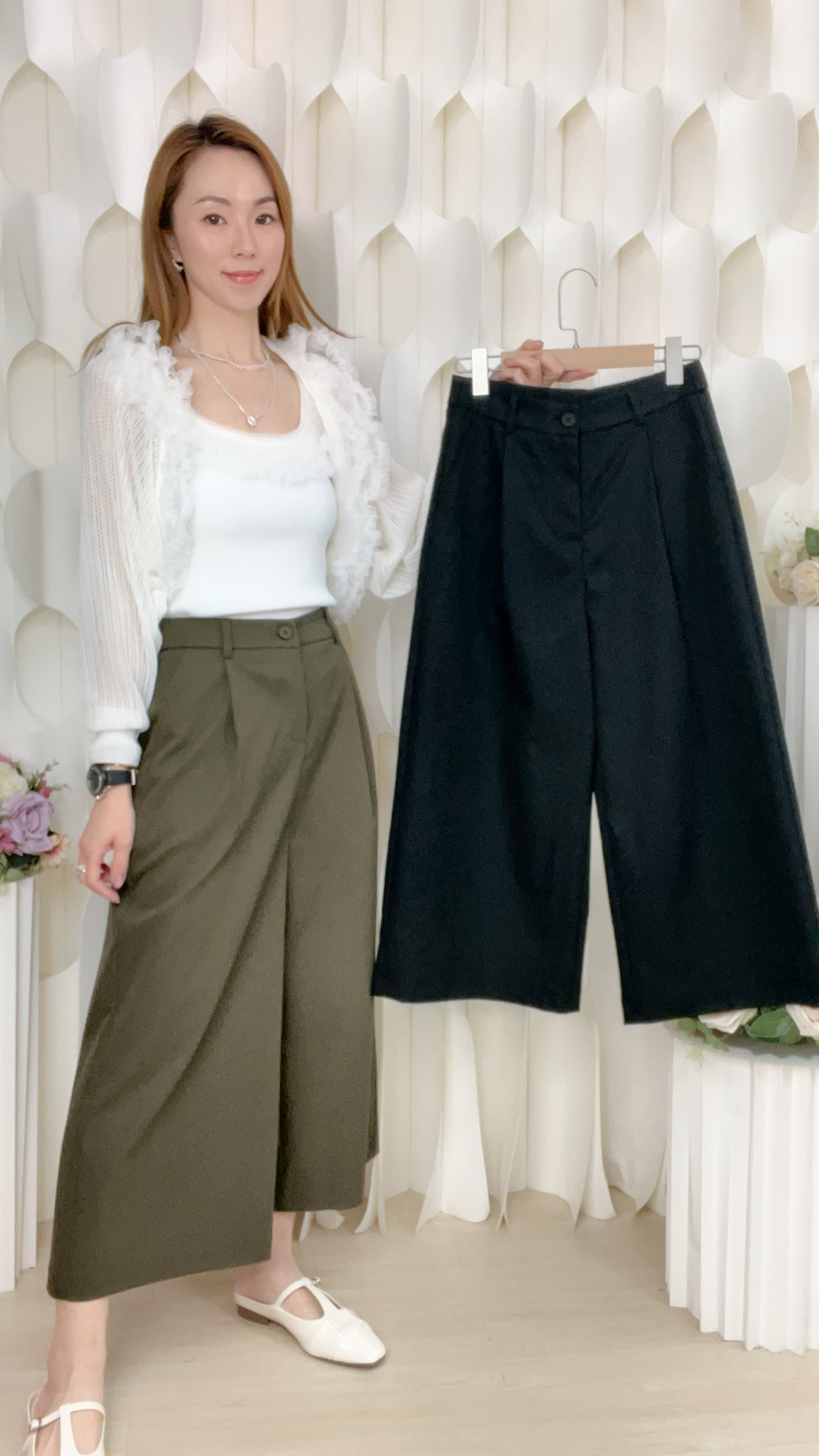 後橡筋腰微彈西裝料闊腳褲(腰 /S:27-32/M:29-34/ L:31-36 長33吋)P6071 #0704clo