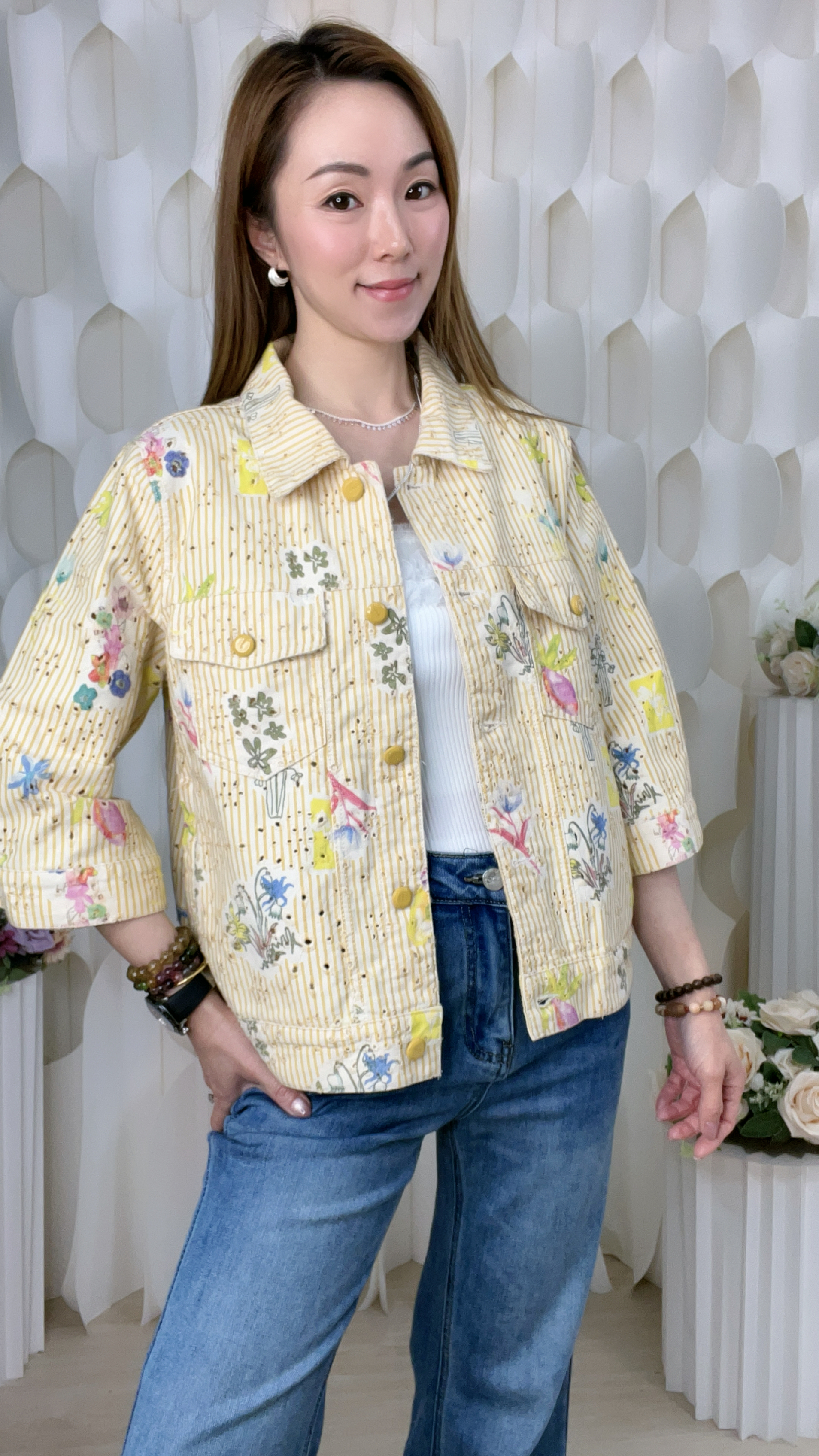 條子圖案通花刺繡扯布(胸:M40/L:42/XL:44吋)7587 #0704clo