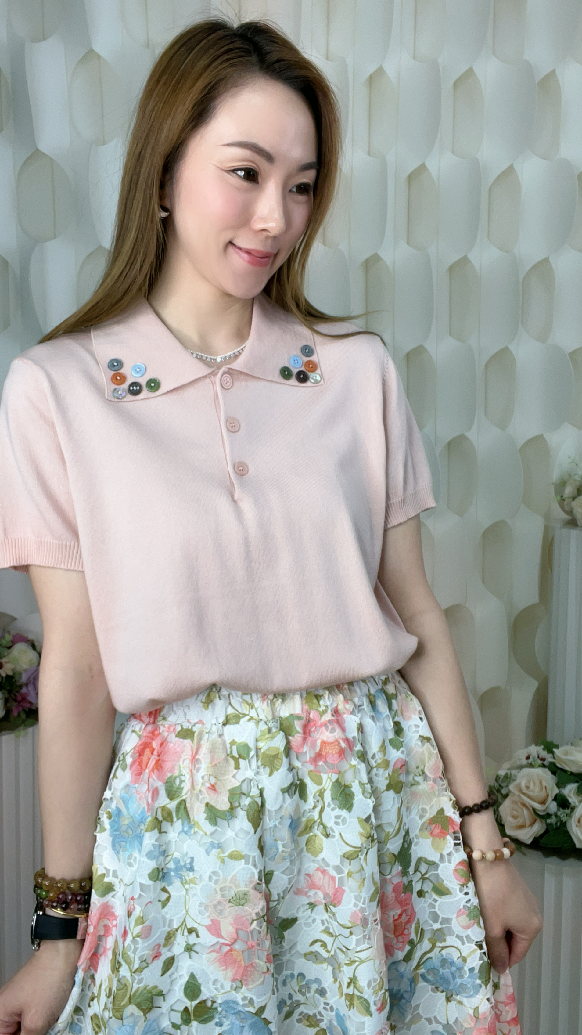 彩色鈕釦線仔反領上衣(胸37-48 腰38-50 長22吋)2011 #0704clo