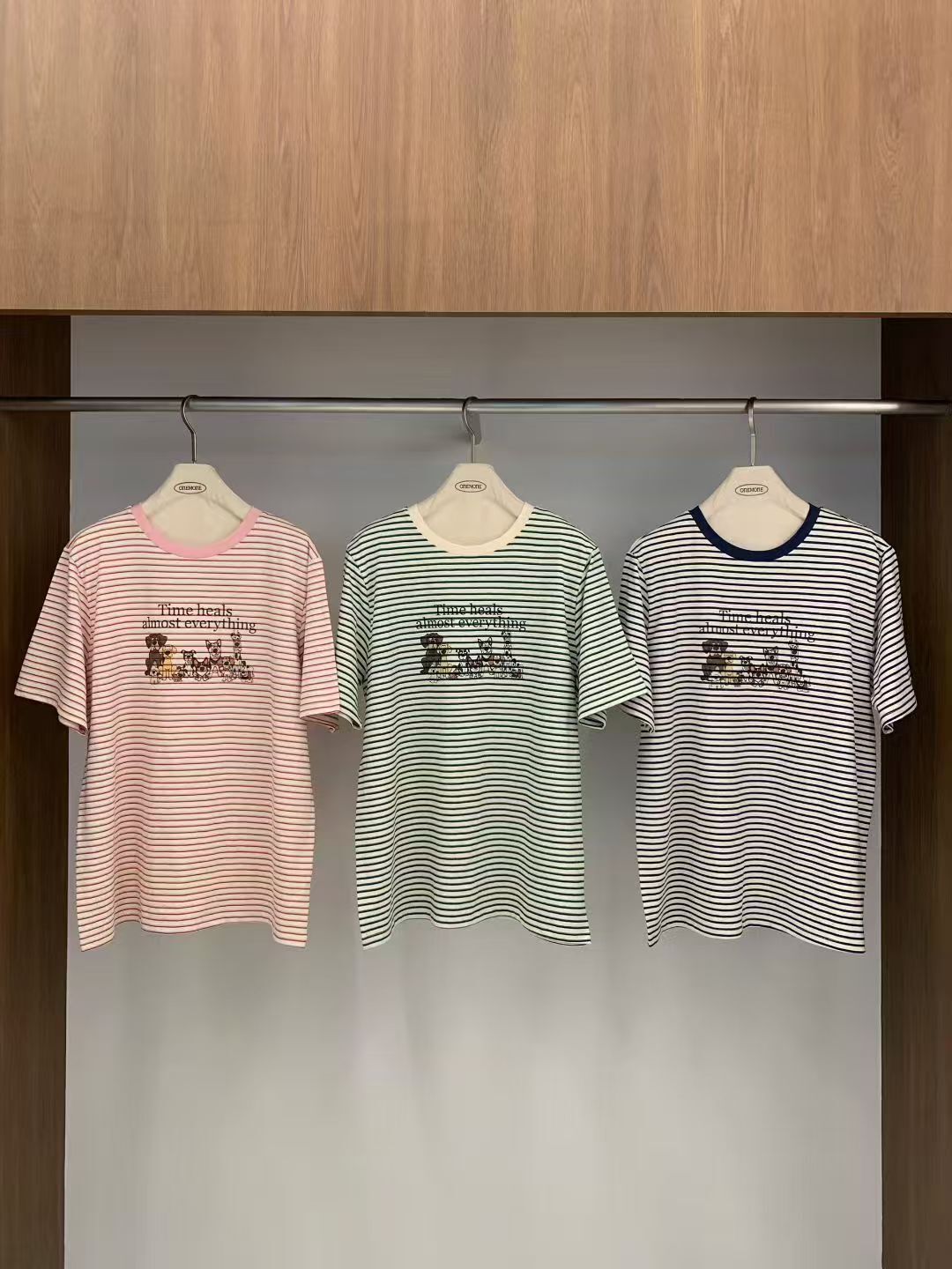 OM6046 小狗條紋Tee