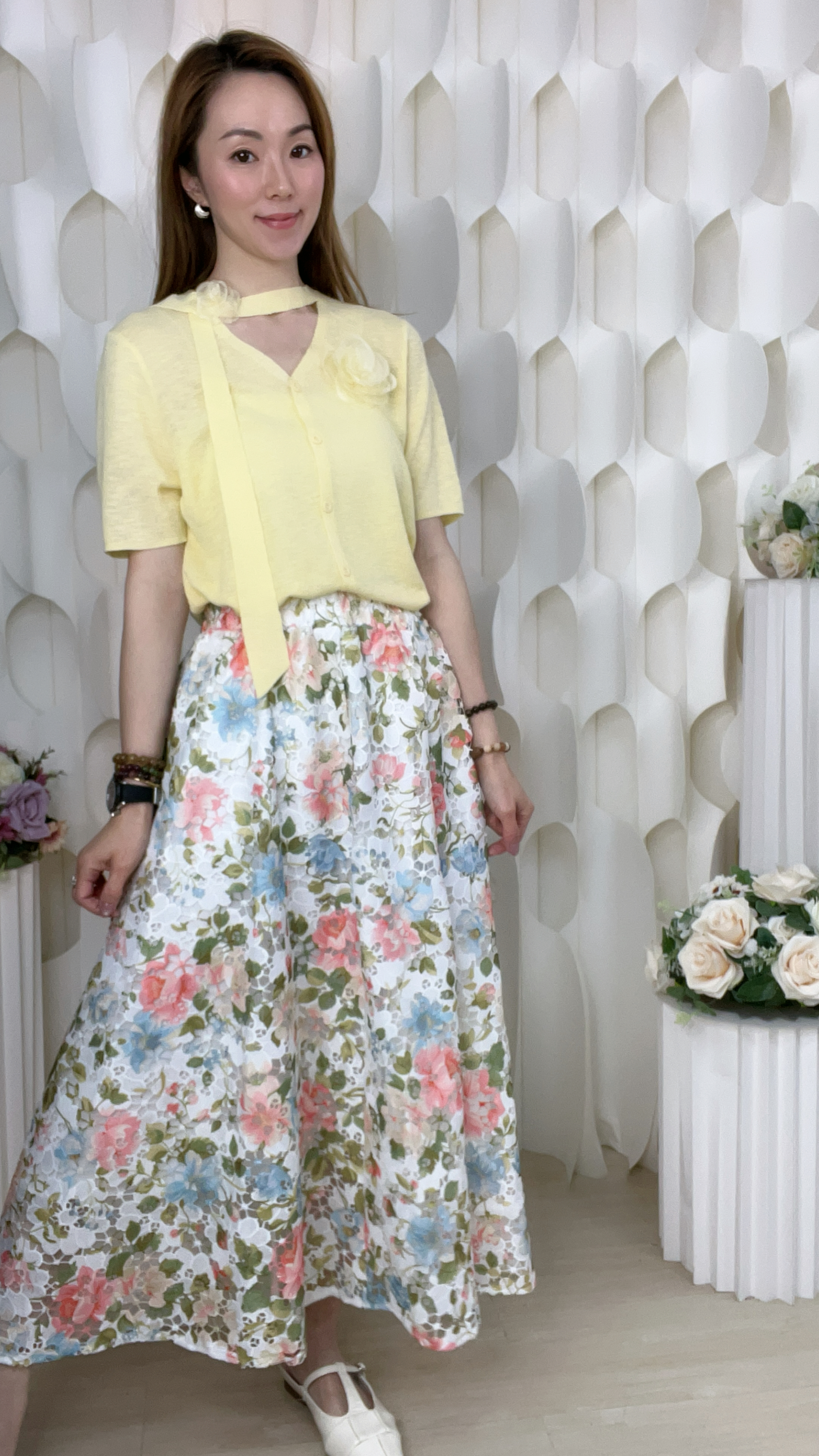 立體鏤空蕾絲花橡筋腰半截裙(腰25-36 臀54 長33 吋)2004 #0704clo