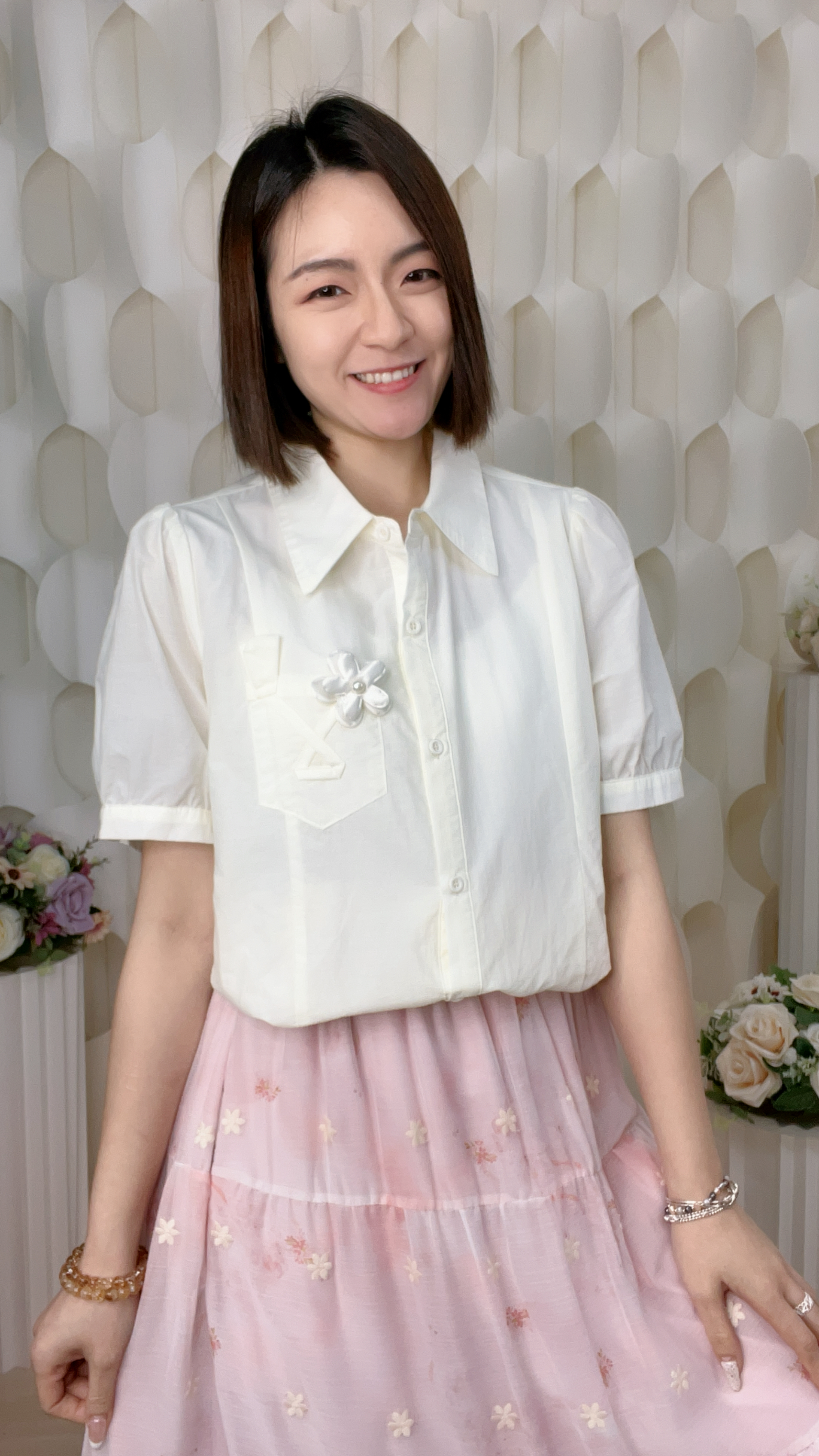 30%蠶絲混雪紡束腰上衣(胸38 腰46 長21吋)7245 #0704clo